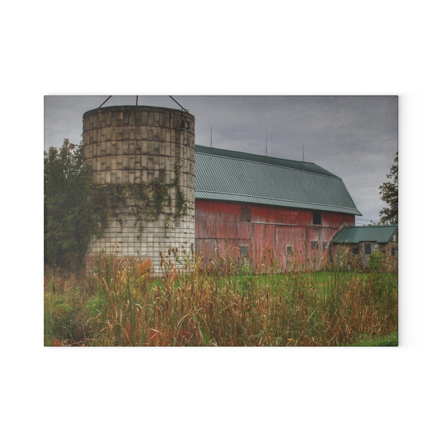 U R There Photography Plumb Creek Road Red II Rustic Farmhouse Tempered-Glass Cutting Board