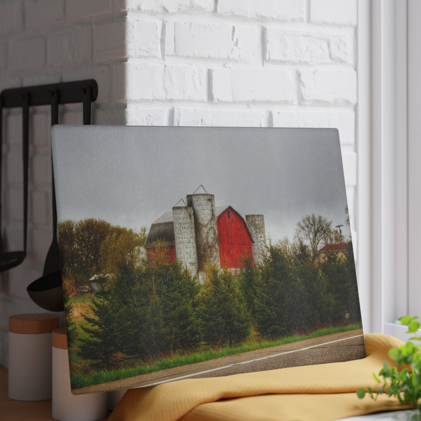 U R There Photography Castle Corner Red II Rustic Farmhouse Tempered-Glass Cutting Board
