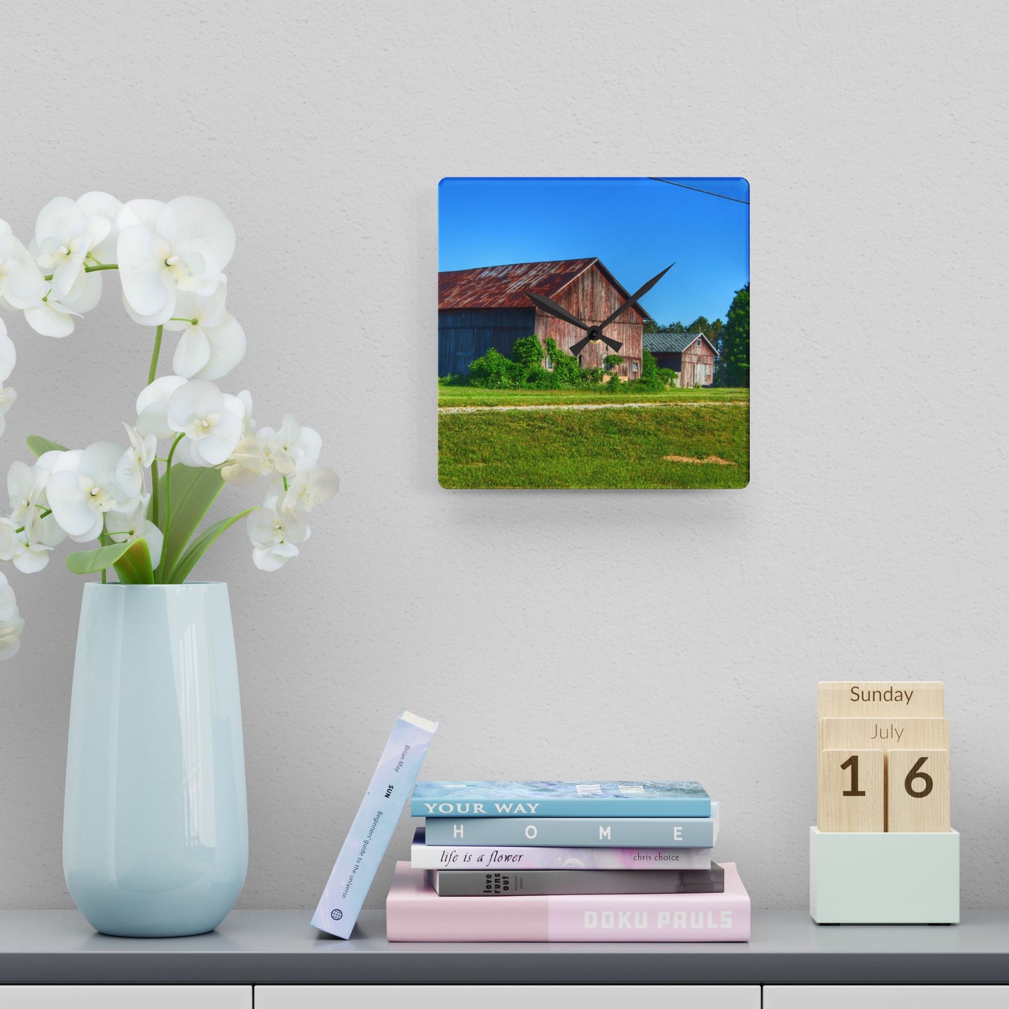 U R There Photography Otisville Rusted Reds Rustic Farmhouse Acrylic Analog Wall Clock