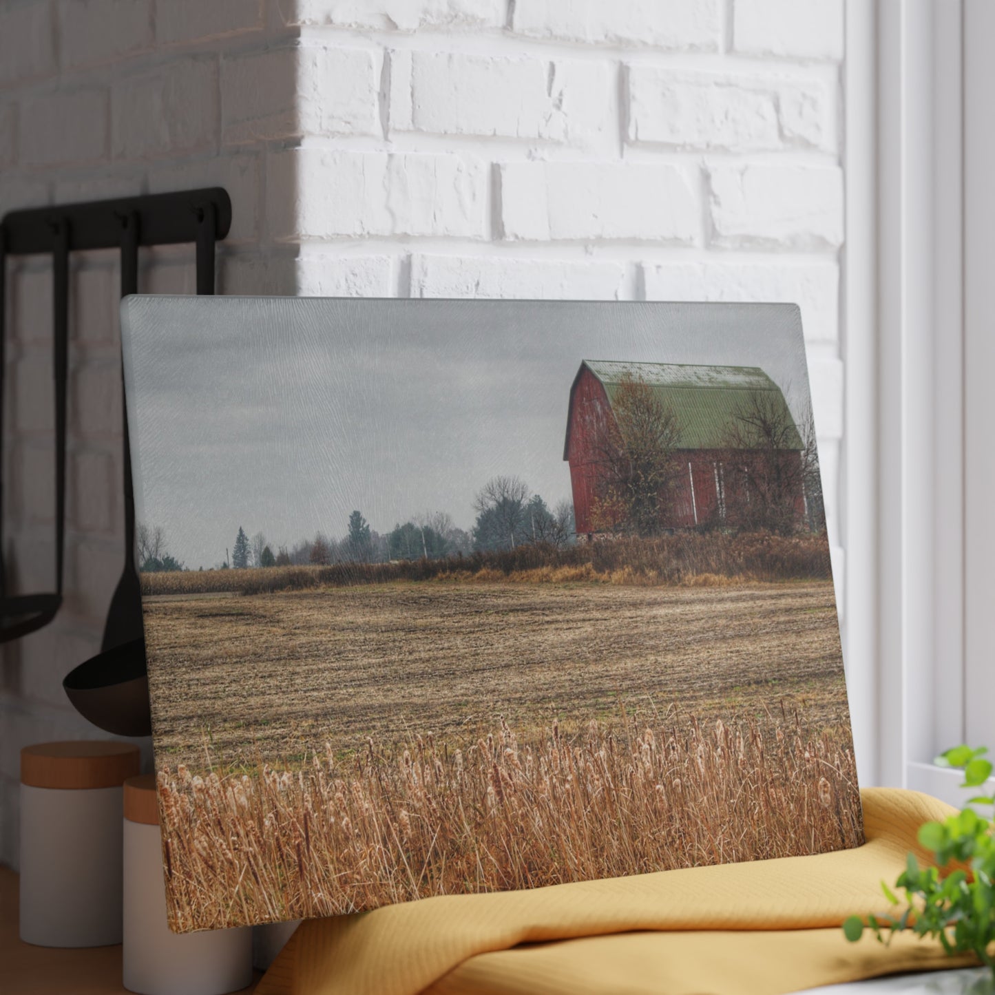 U R There Photography Bowers Road Red IV Rustic Farmhouse Tempered-Glass Cutting Board