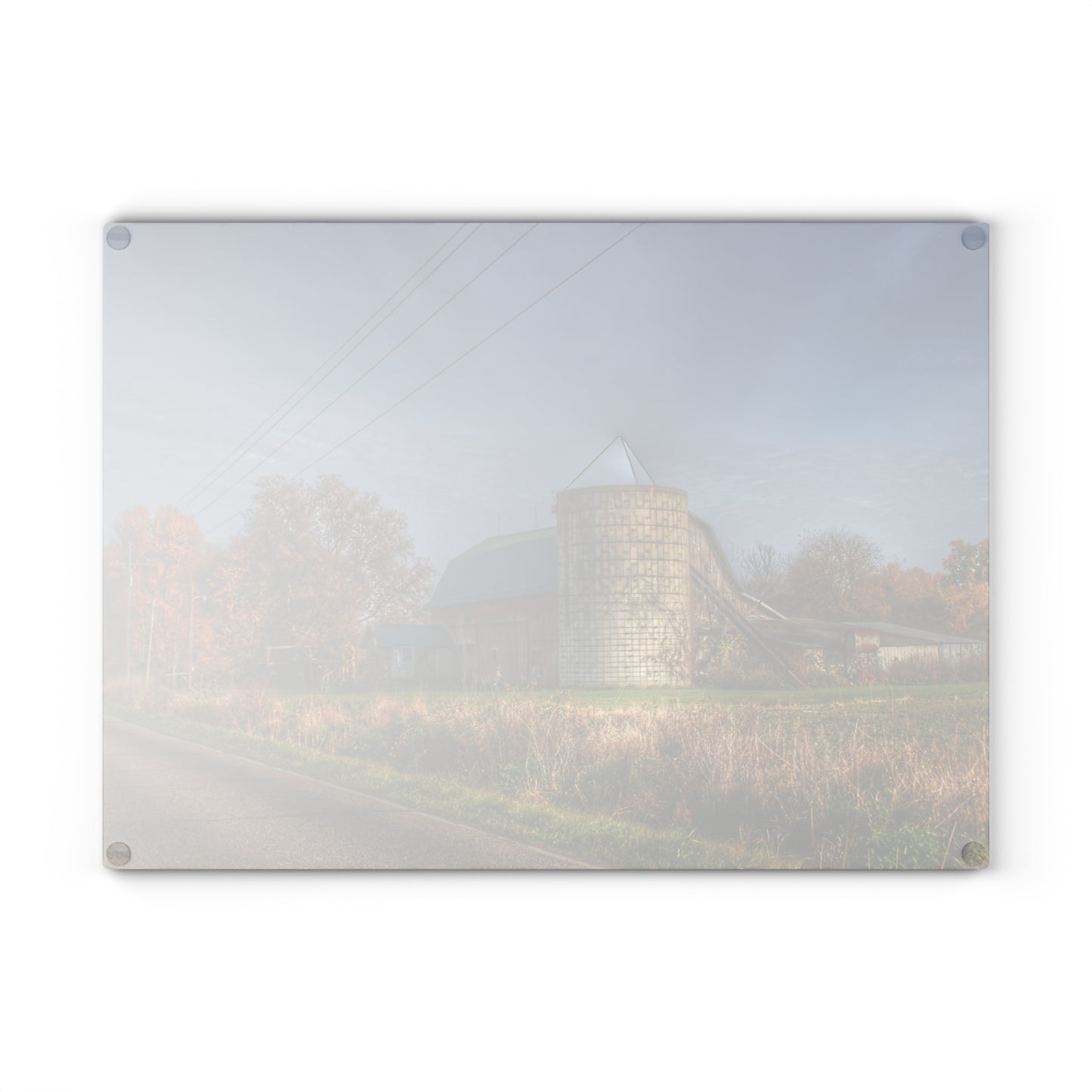 U R There Photography Plumb Creek Road Red in Fall I Rustic Farmhouse Tempered-Glass Cutting Board