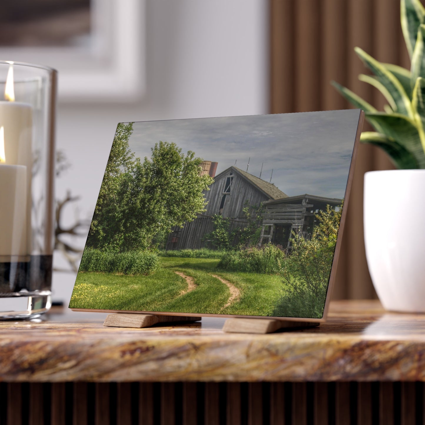 U R There Photography Barkley Road Greys I Rustic Farmhouse Decorative Ceramic Tile 6" × 8" Matte