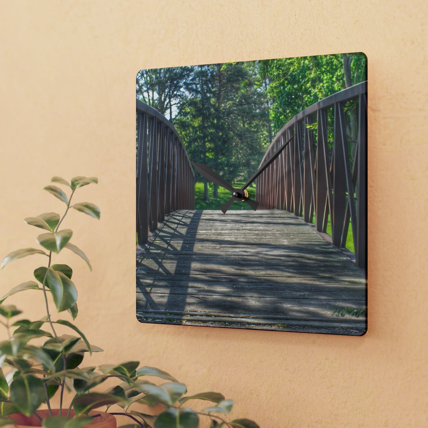 U R There Photography Cramton Park Kiwanis Bridge Rustic Farmhouse Wall Clock