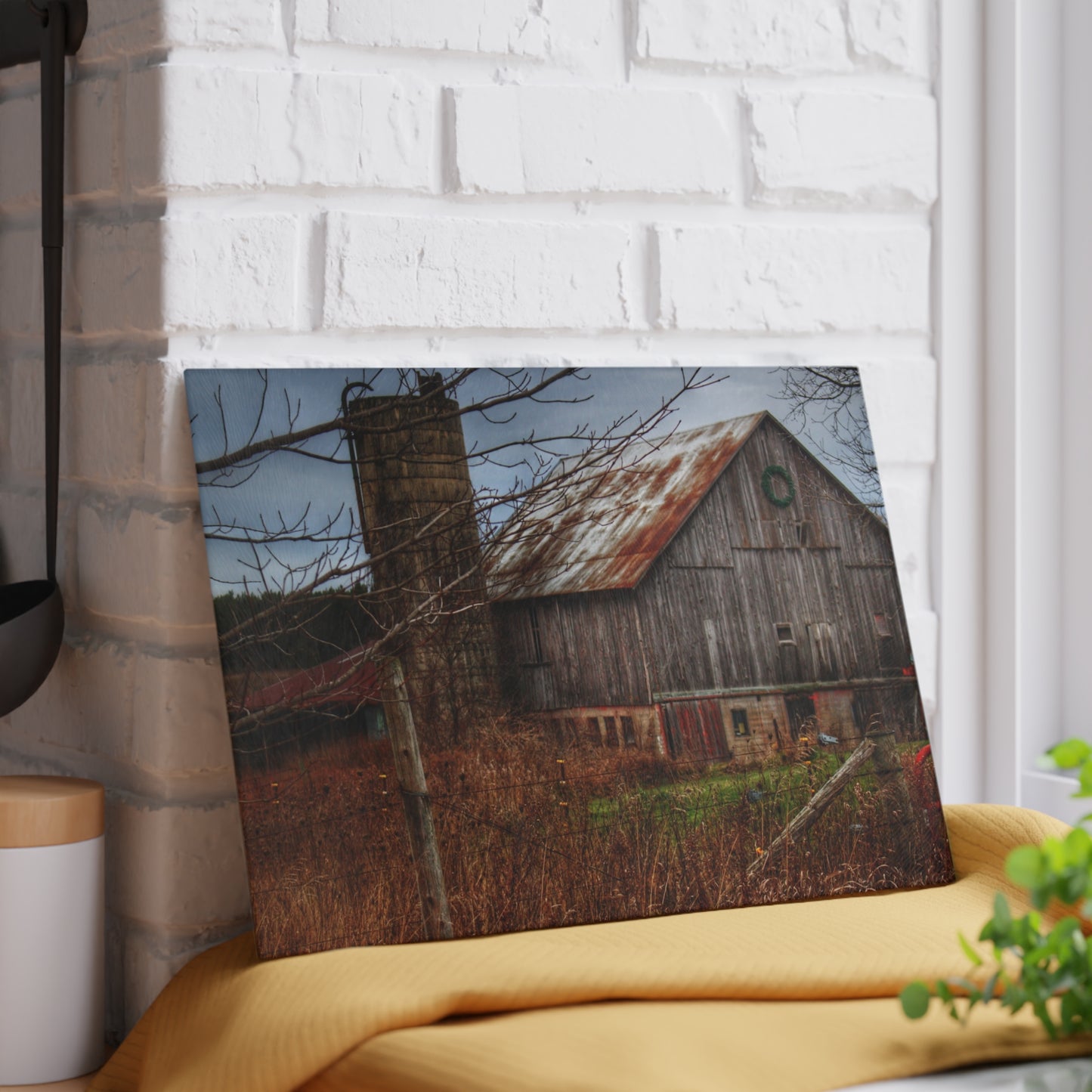 U R There Photography Churchill Christmas Barn II Rustic Farmhouse Tempered-Glass Cutting Board