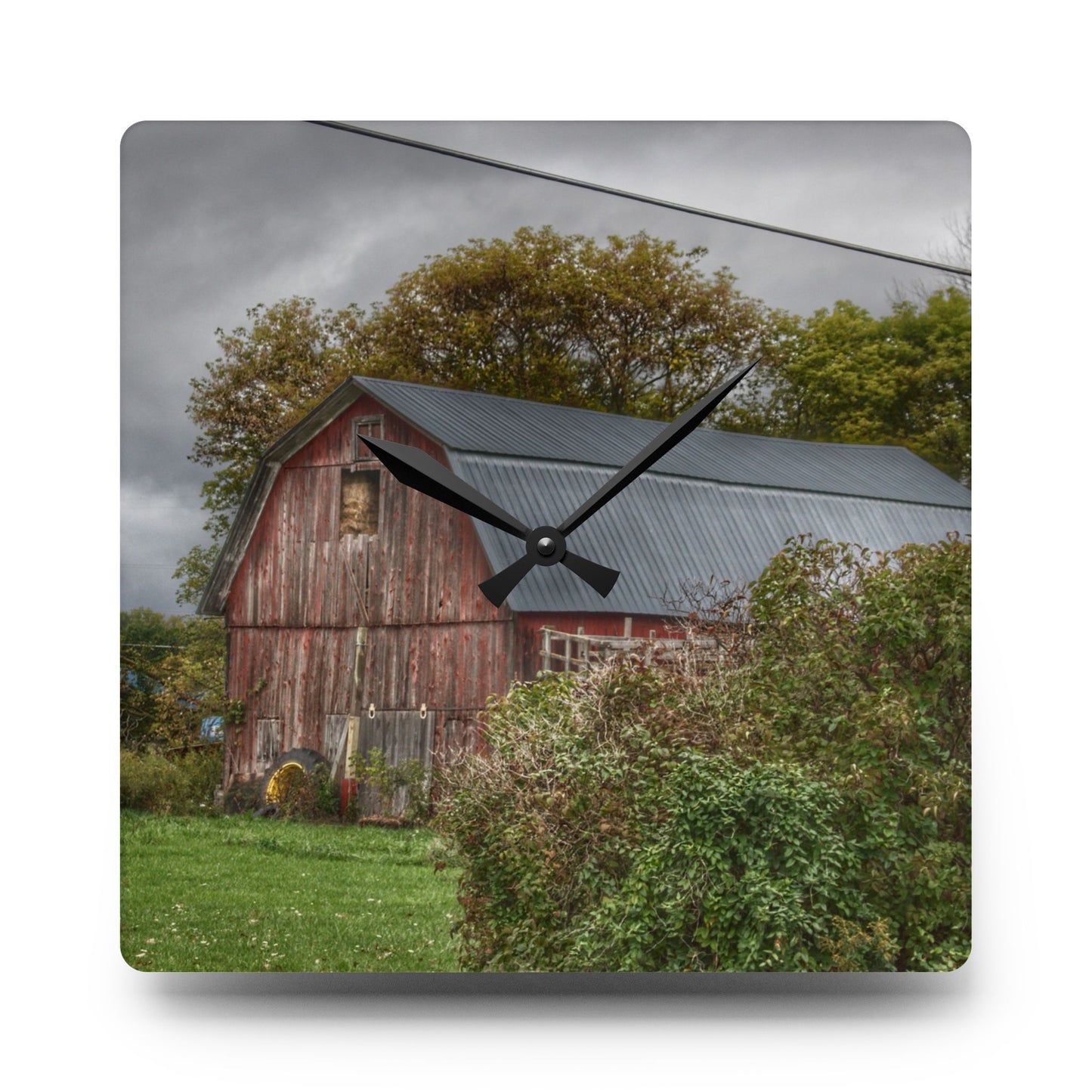 U R There Photography North Clio Road Red Rustic Farmhouse Acrylic Analog Wall Clock