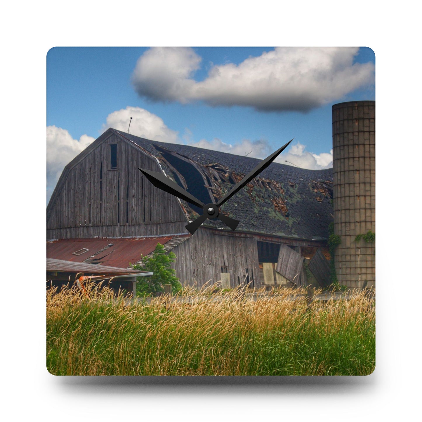 U R There Photography Millington Forgotten Grey Rustic Farmhouse Acrylic Analog Wall Clock
