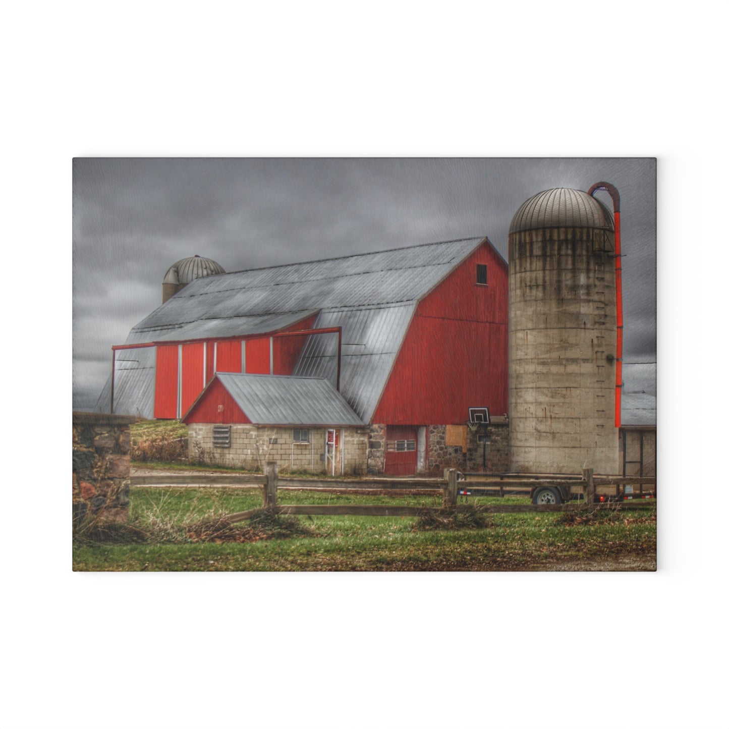 U R There Photography Slattery Roadside Red II Rustic Farmhouse Tempered-Glass Cutting Board