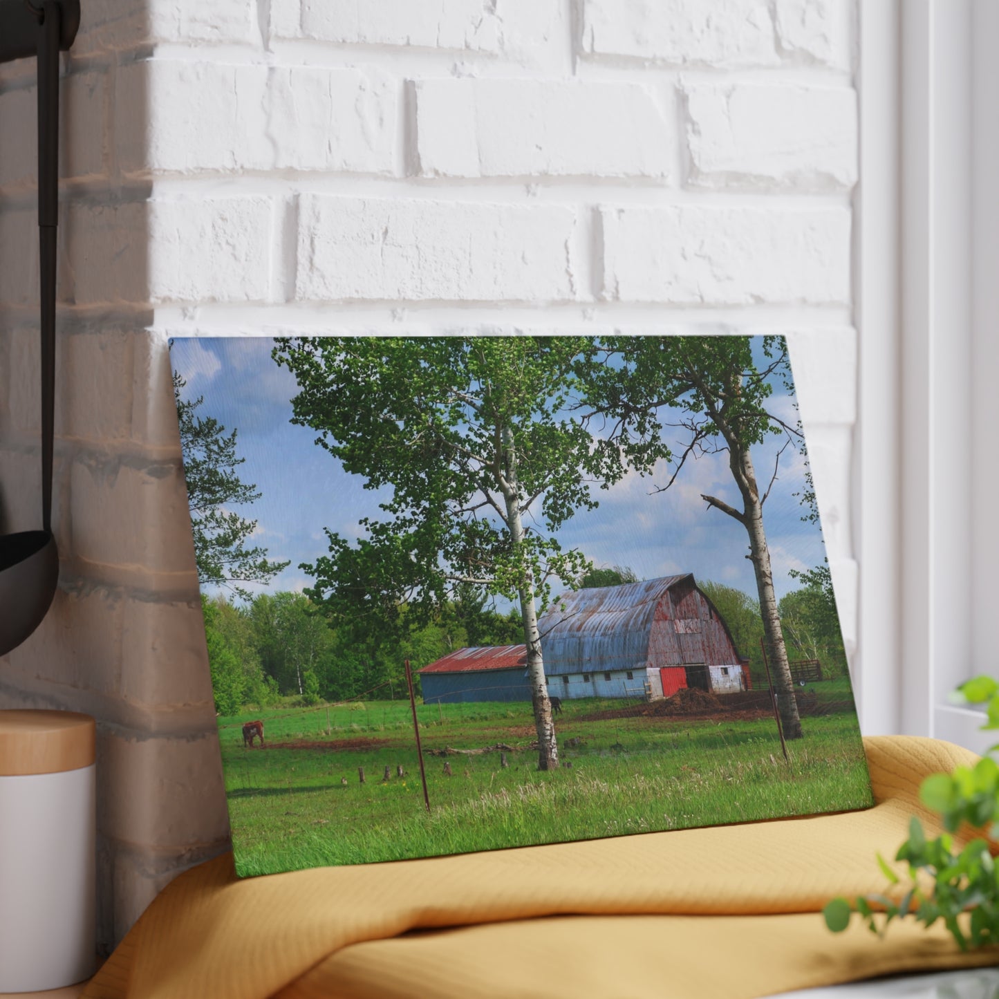 U R There Photography Shepard Road Hillman Red Rustic Farmhouse Tempered-Glass Cutting Board