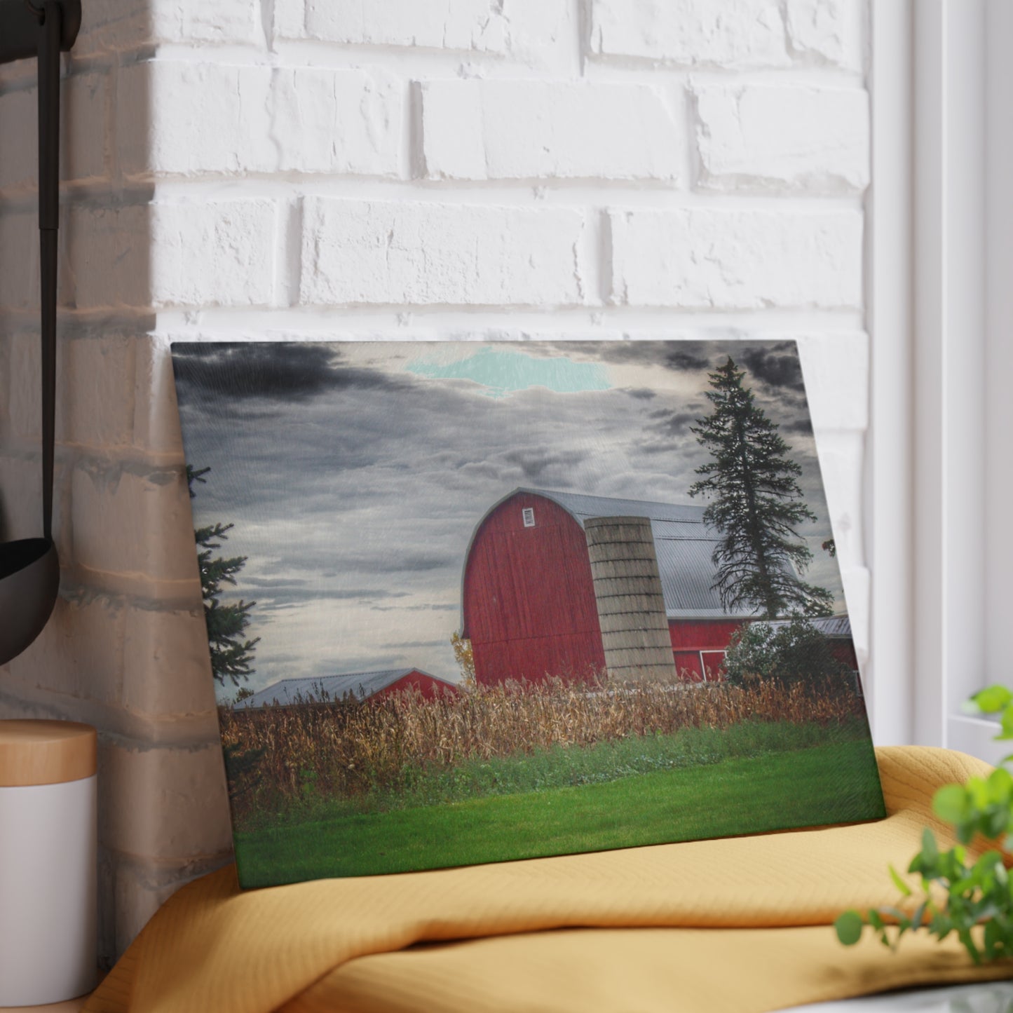 U R There Photography Haines Roadside Red and Silo Rustic Farmhouse Tempered-Glass Cutting Board