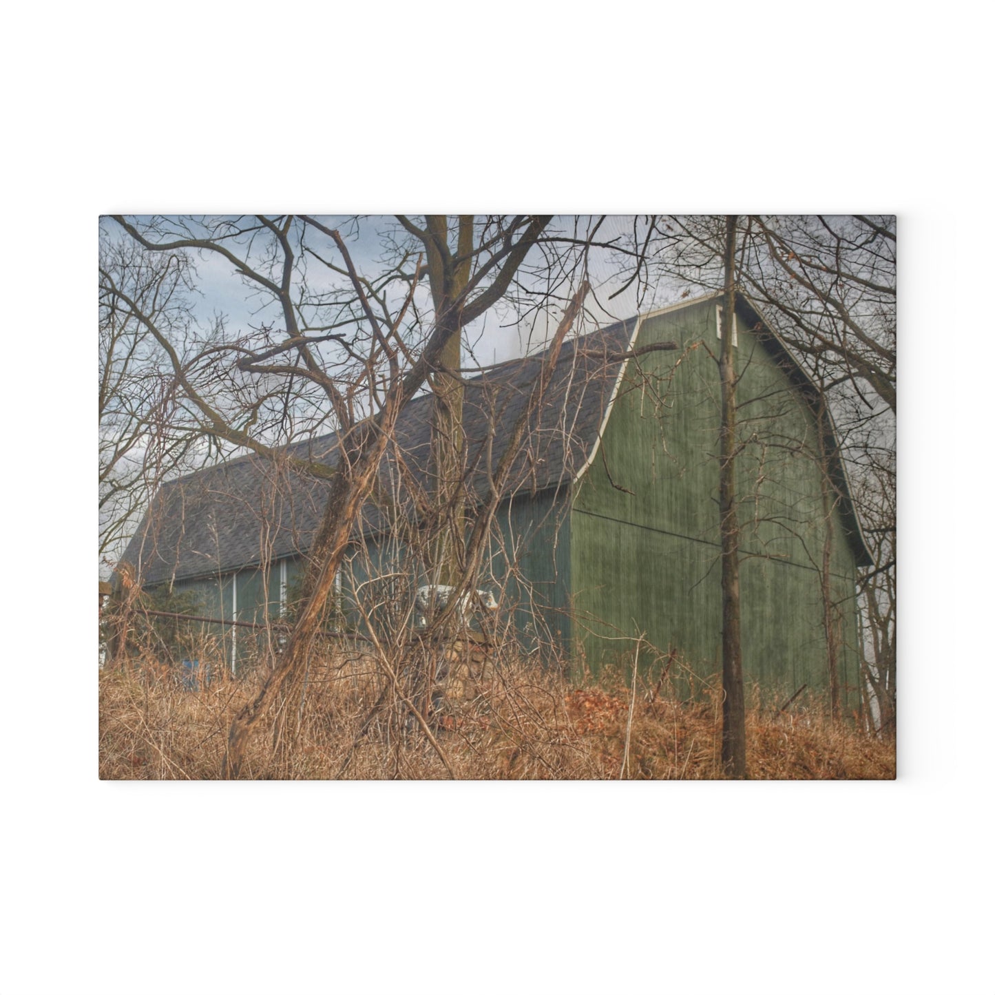 U R There Photography Yale Road Hidden Green Rustic Farmhouse Tempered-Glass Cutting Board