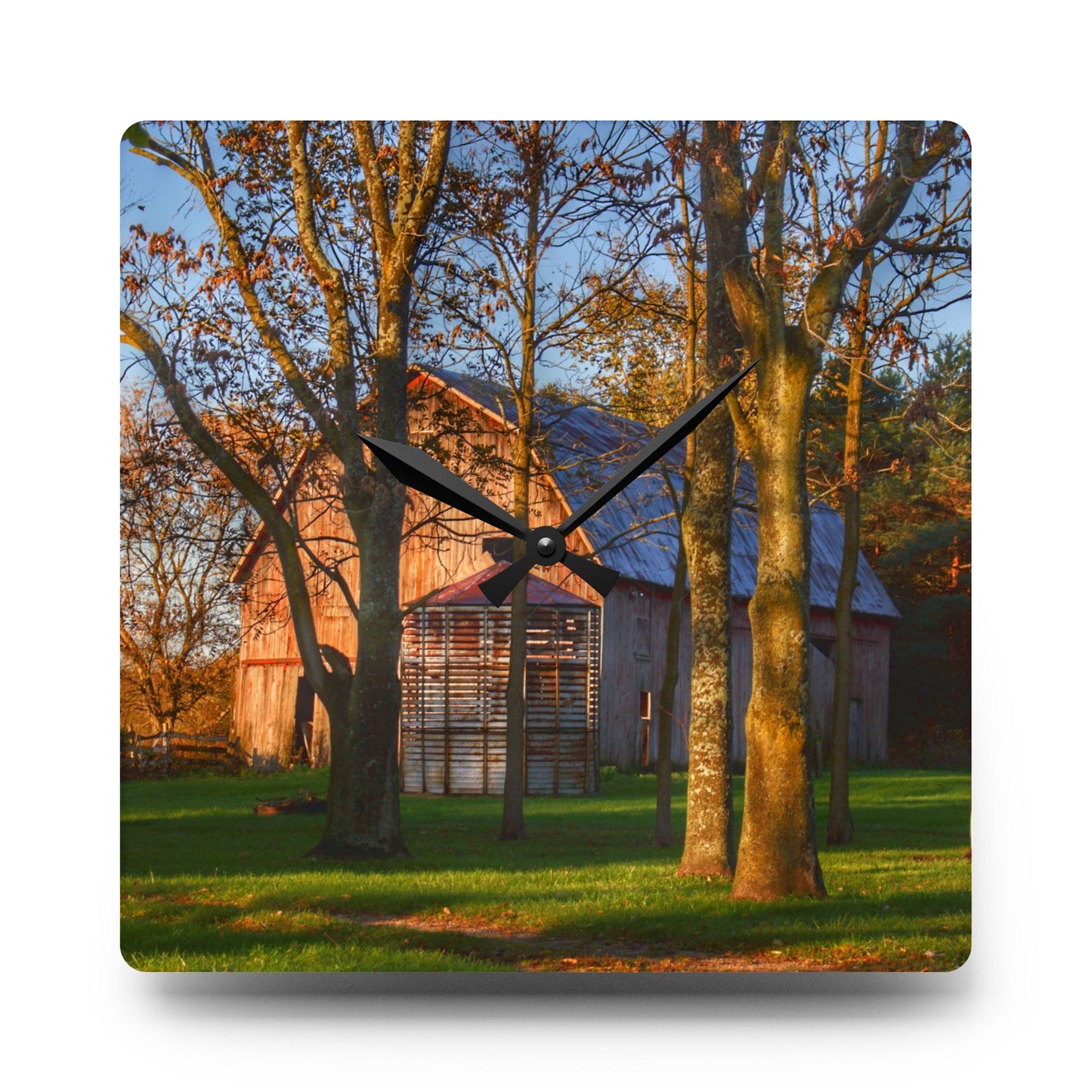 U R There Photography Hunters Creek Hidden Red Rustic Farmhouse Acrylic Analog Wall Clock