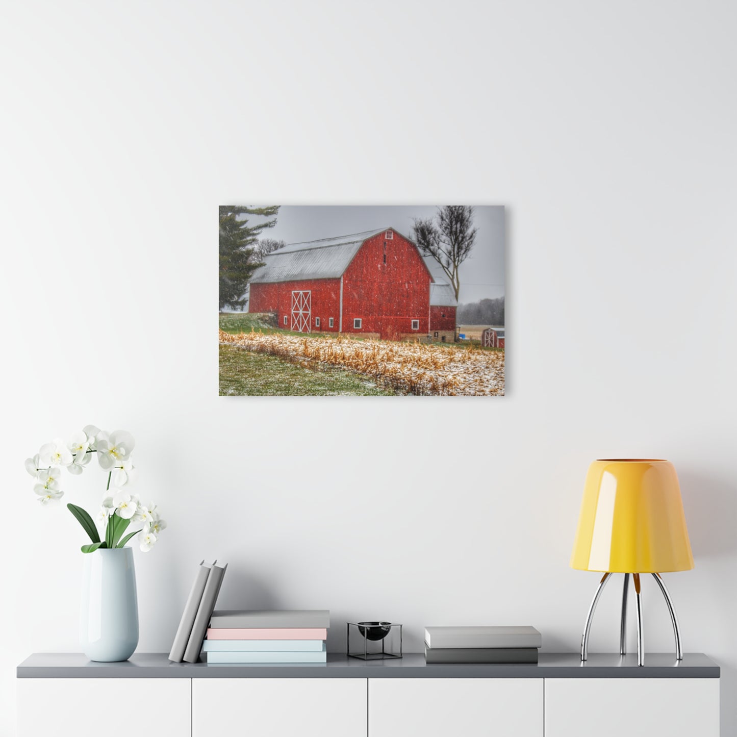 U R There Photography Shoemaker Road Winter Reds I Rustic Farmhouse Acrylic Wall Print