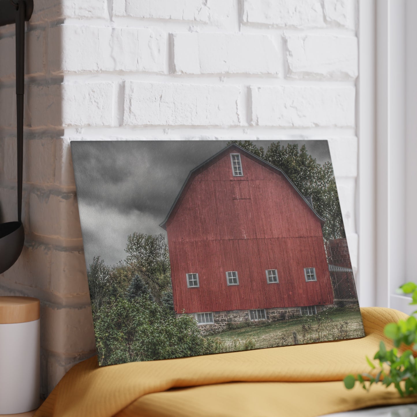 U R There Photography Vassar Road Red II Rustic Farmhouse Tempered-Glass Cutting Board