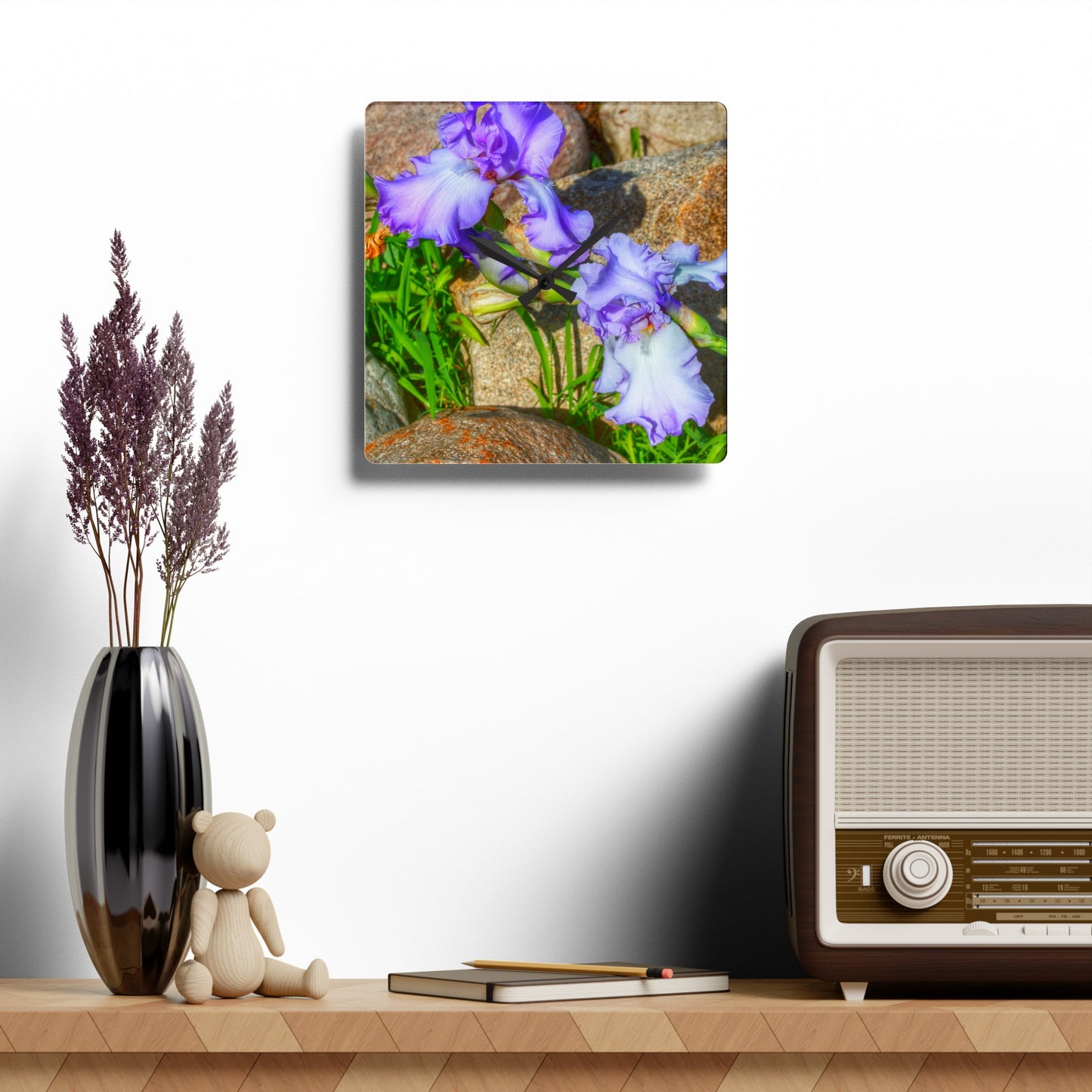 Rustic Farmhouse Wall Clock featuring Saint Hugo Iris