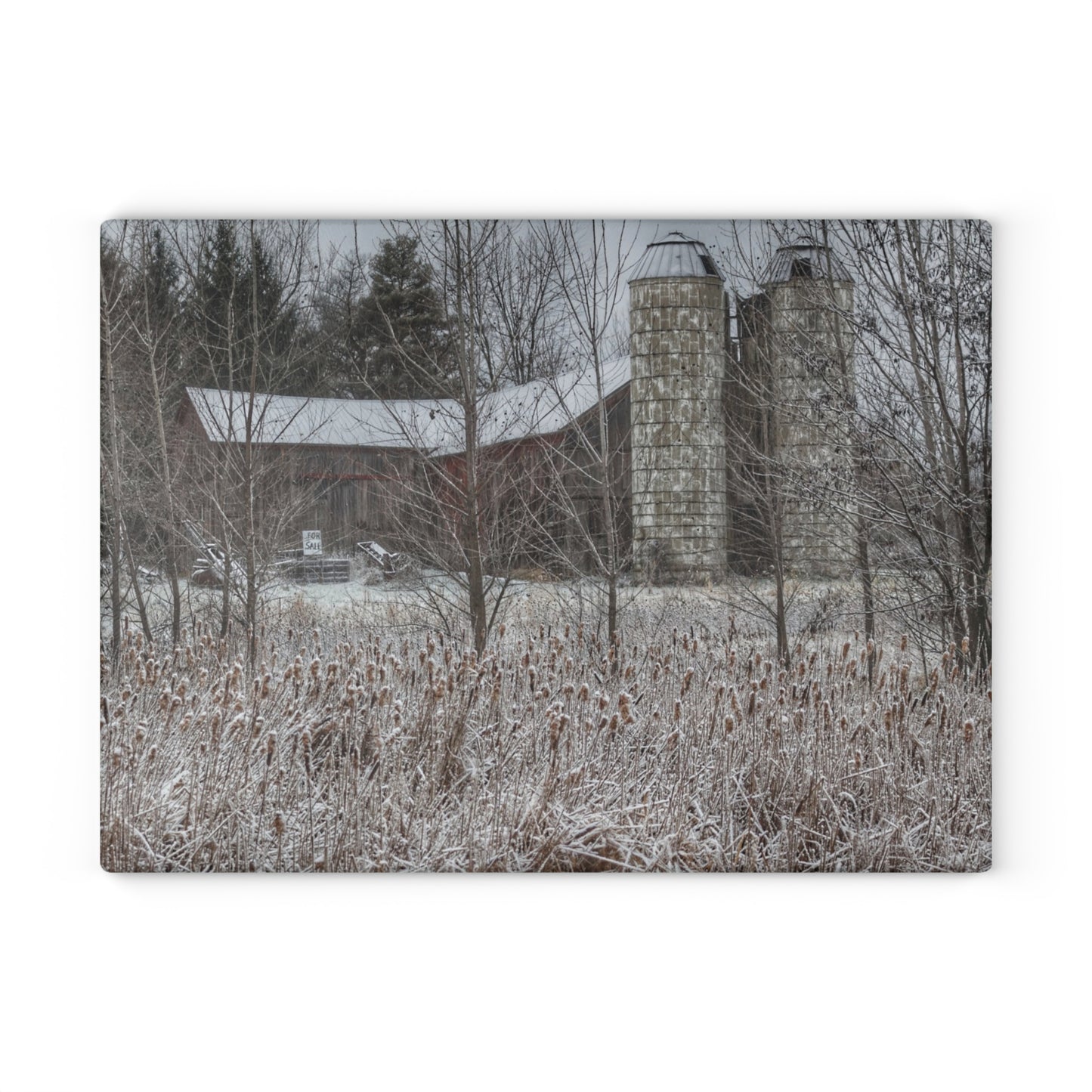 U R There Photography Washburn Road Hidden Red Rustic Farmhouse Tempered-Glass Cutting Board