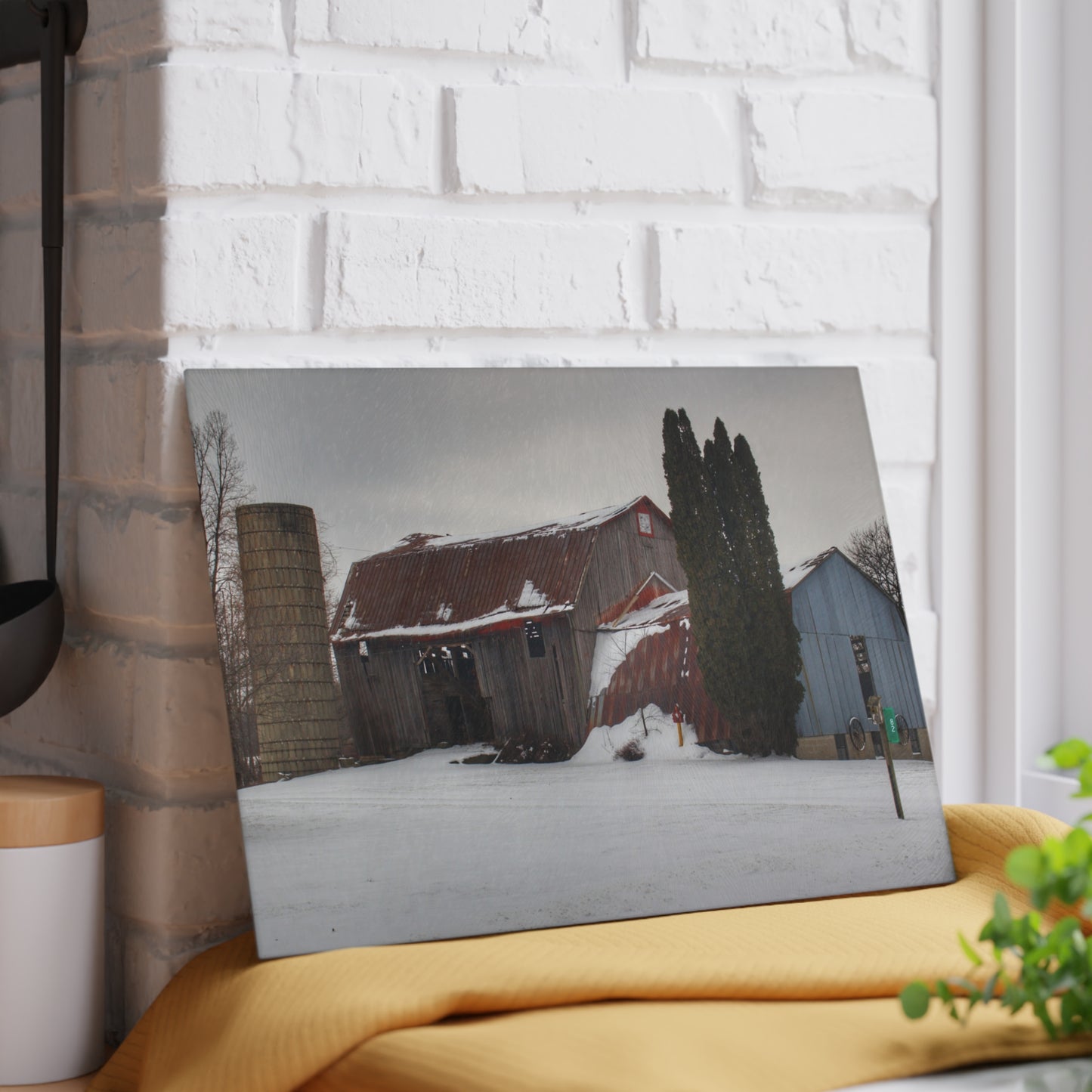 U R There Photography Unionville Grey Rustic Farmhouse Tempered-Glass Cutting Board