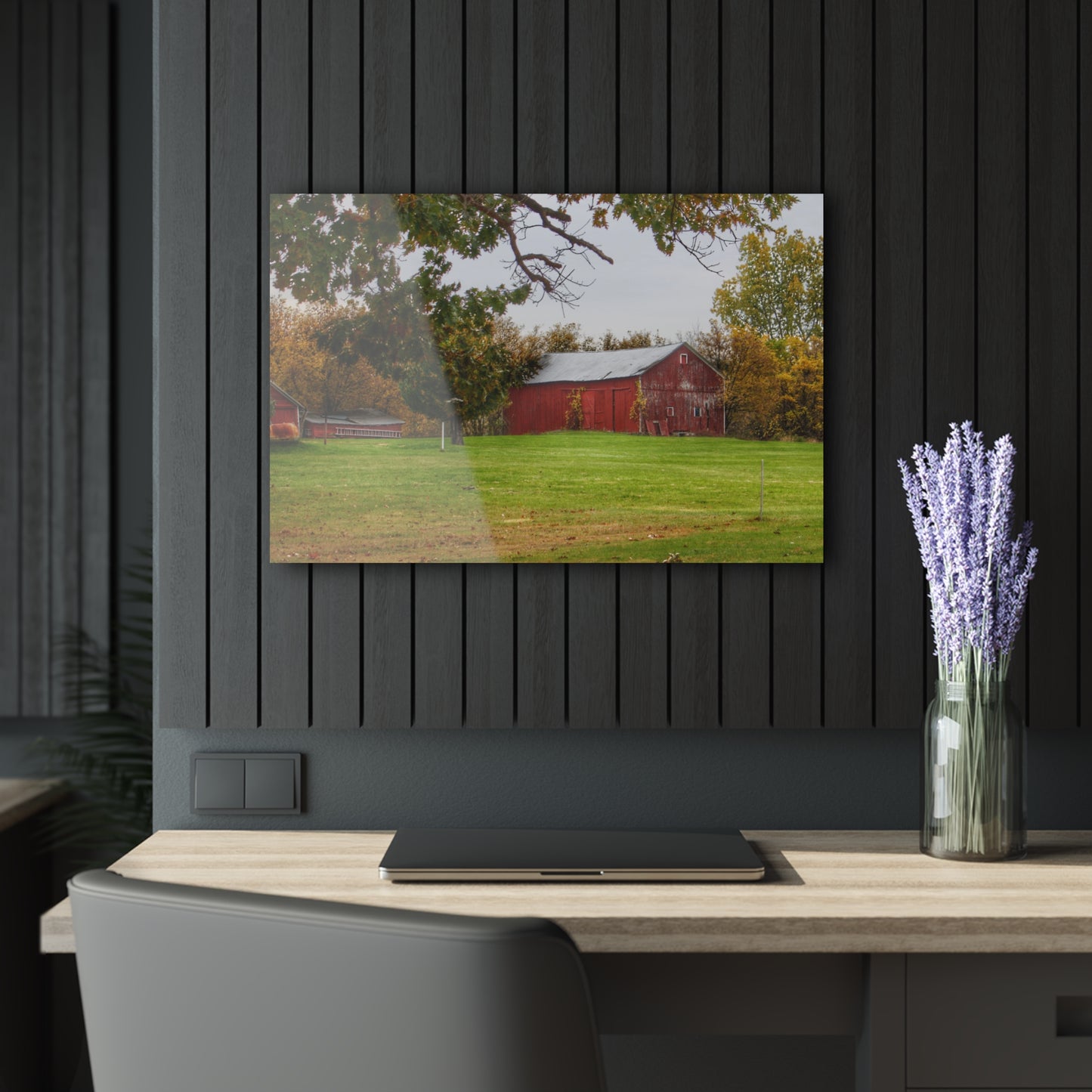 U R There Photography Hill Road Roadside Red Rustic Farmhouse Acrylic Wall Print