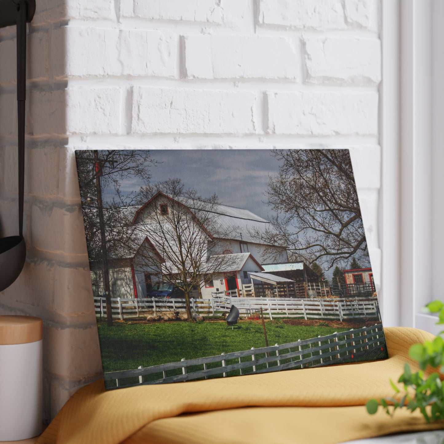 U R There Photography Henderson Whites Rustic Farmhouse Tempered-Glass Cutting Board