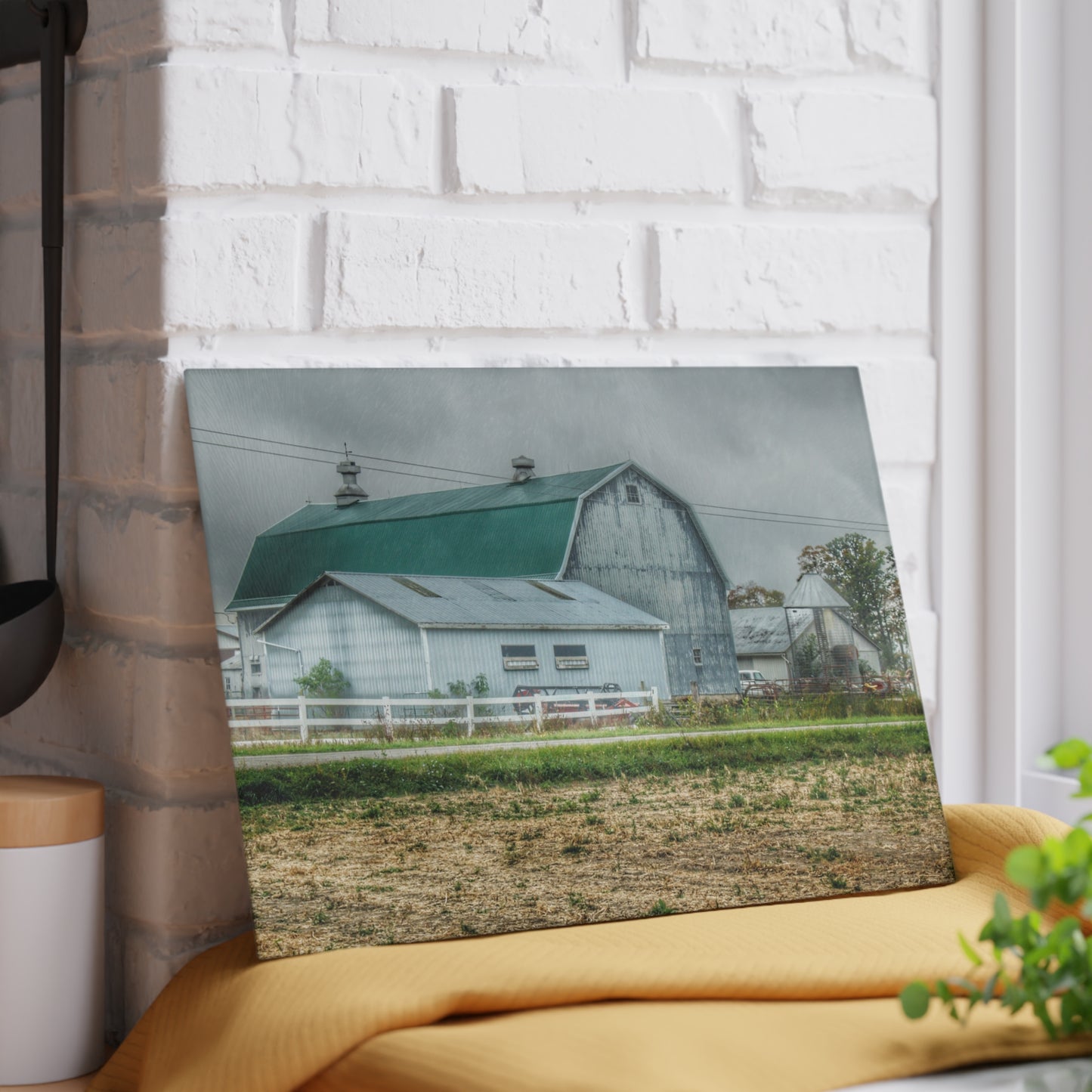 U R There Photography Richville Road Grey II Rustic Farmhouse Tempered-Glass Cutting Board
