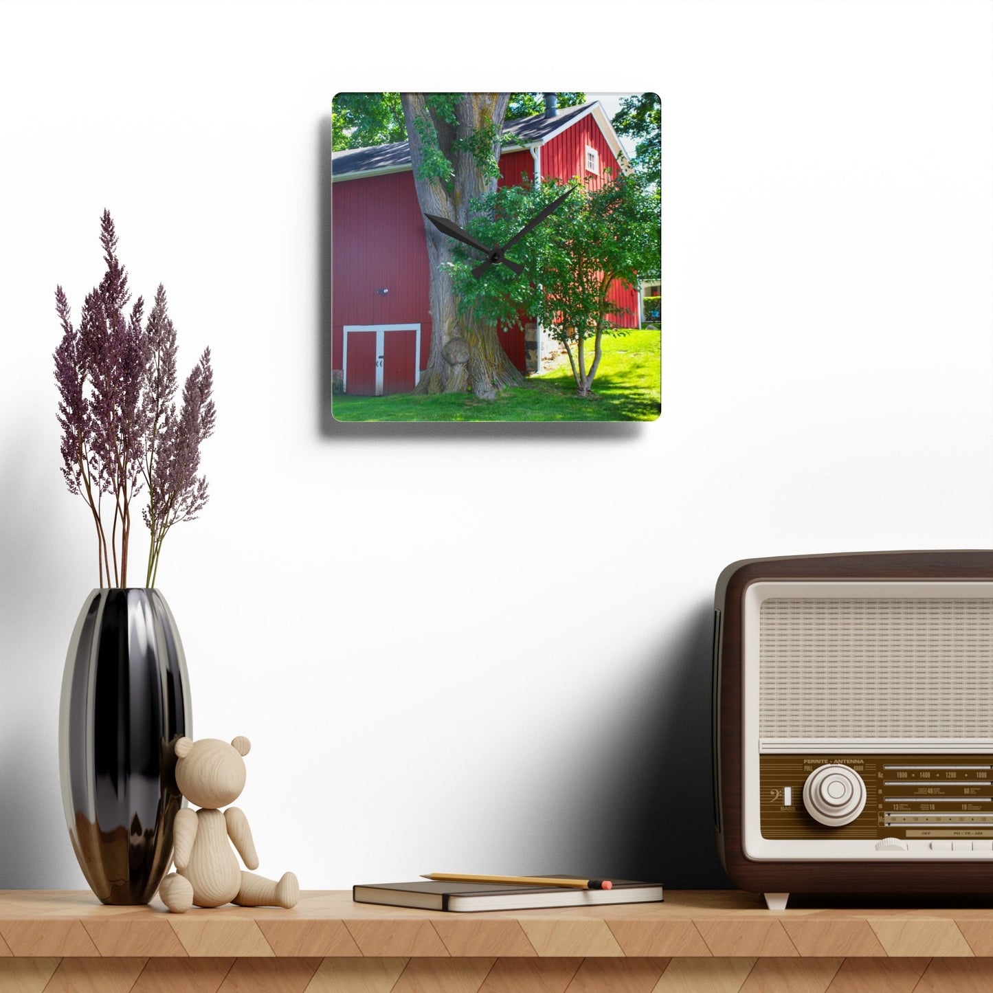 U R There Photography Court Street City Red Rustic Farmhouse Acrylic Analog Wall Clock