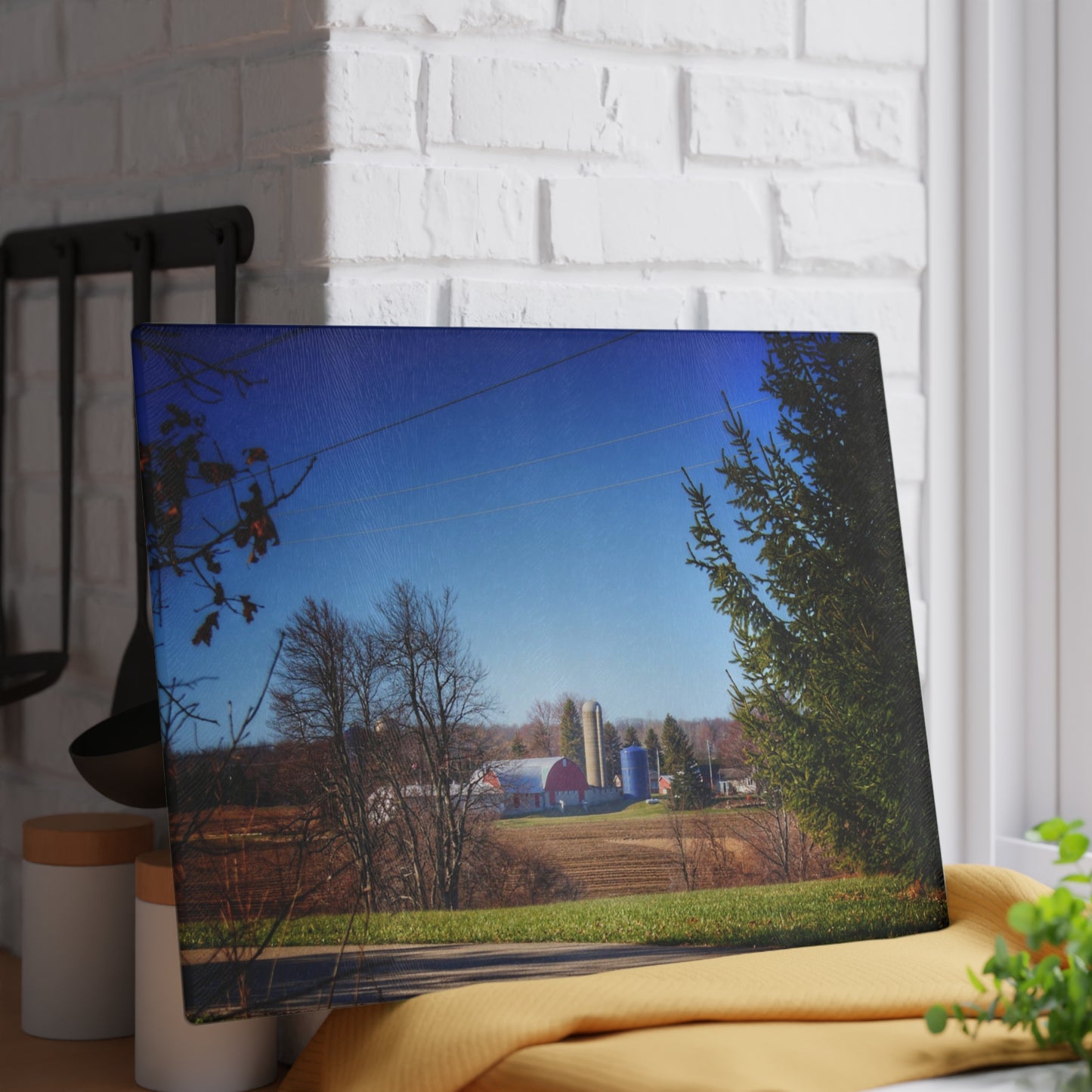 U R There Photography Across the Field on Brocker Road Rustic Farmhouse Tempered-Glass Cutting Board