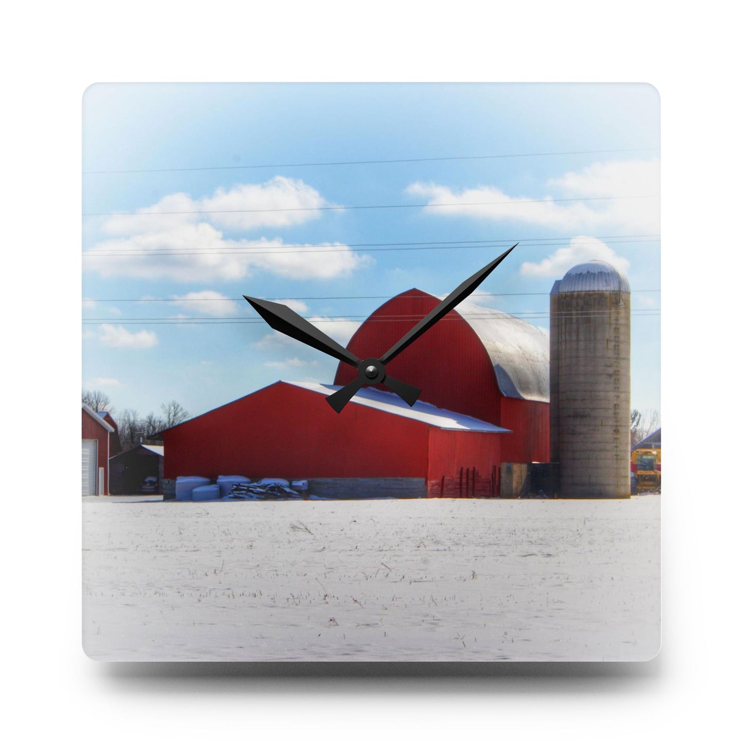 U R There Photography Barnes Road Reds Rustic Farmhouse Acrylic Analog Wall Clock