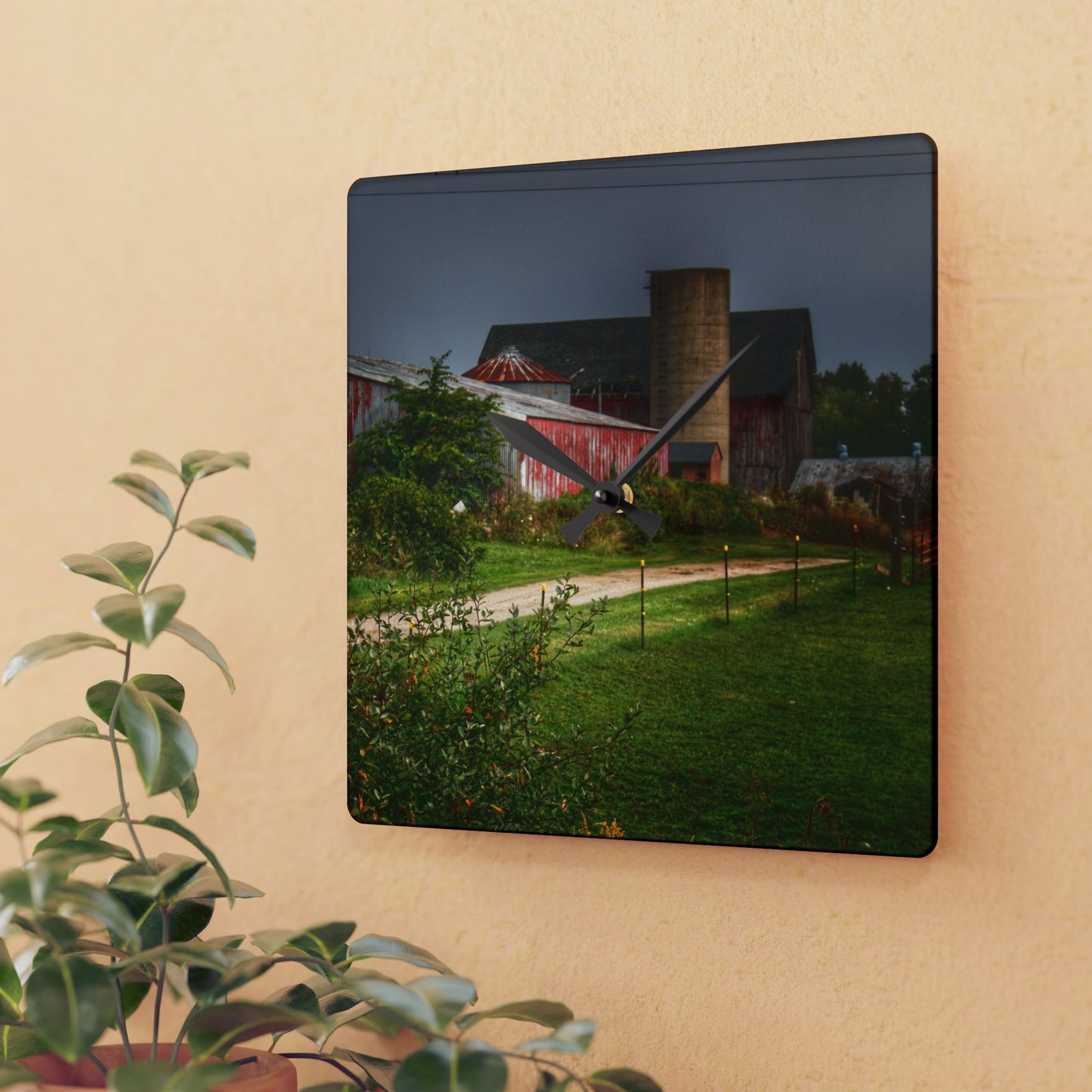 U R There Photography Path of Barns Rustic Farmhouse Acrylic Analog Wall Clock