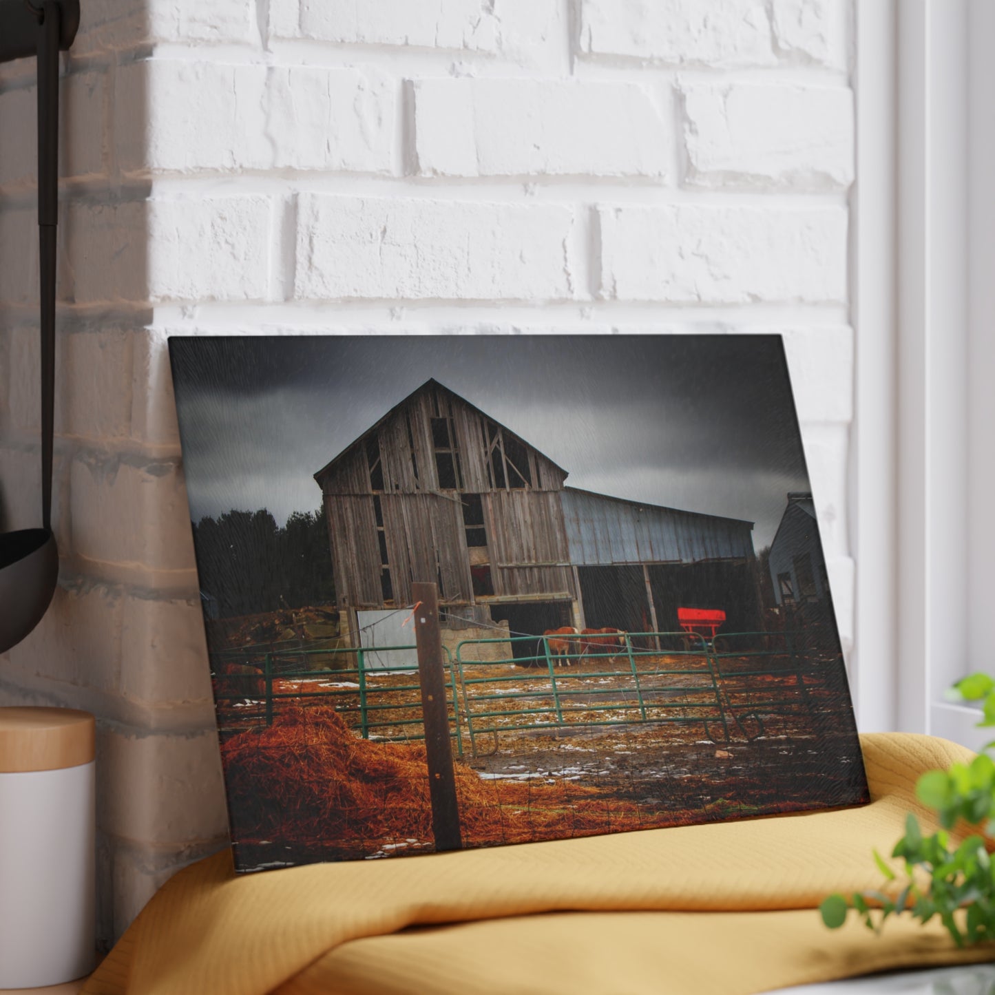 U R There Photography Chapman Road Grey II Rustic Farmhouse Tempered-Glass Cutting Board
