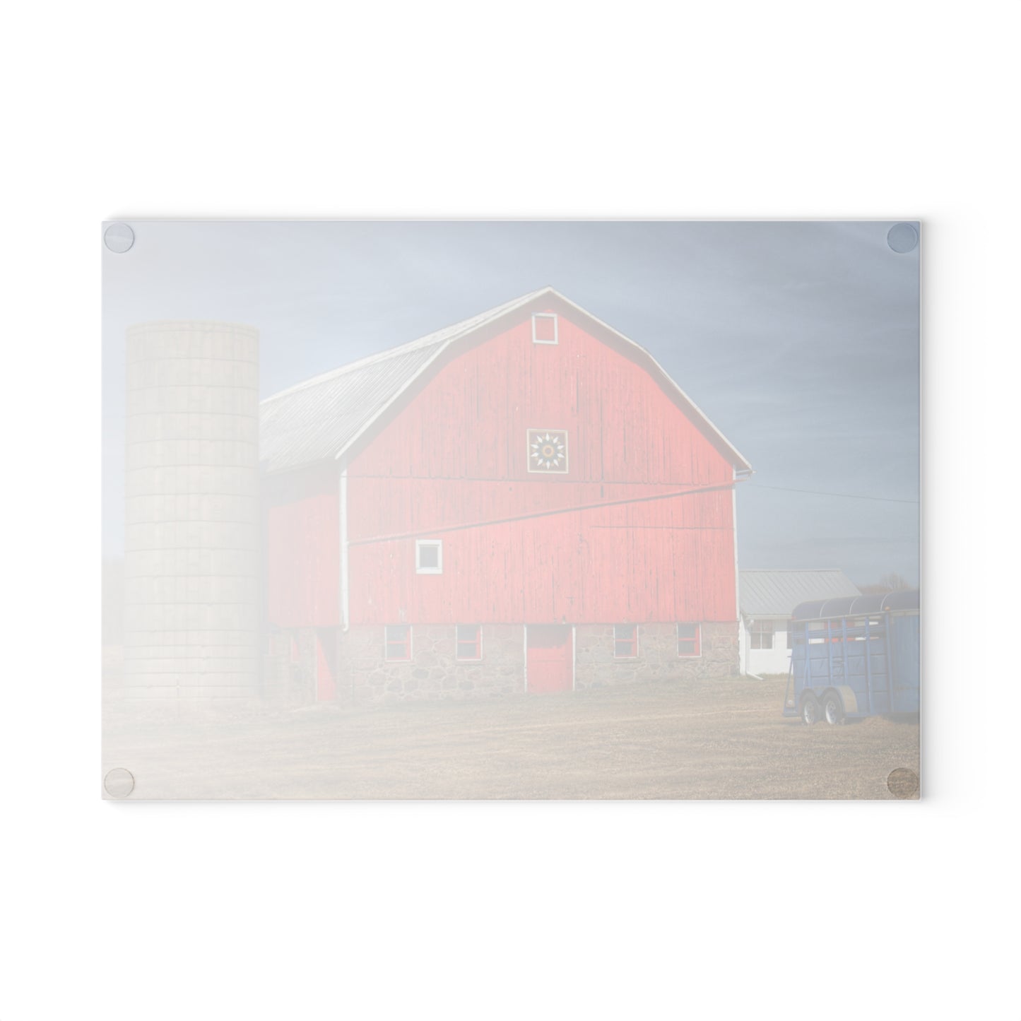 U R There Photography West Brown Road Quilted Red Rustic Farmhouse Tempered-Glass Cutting Board