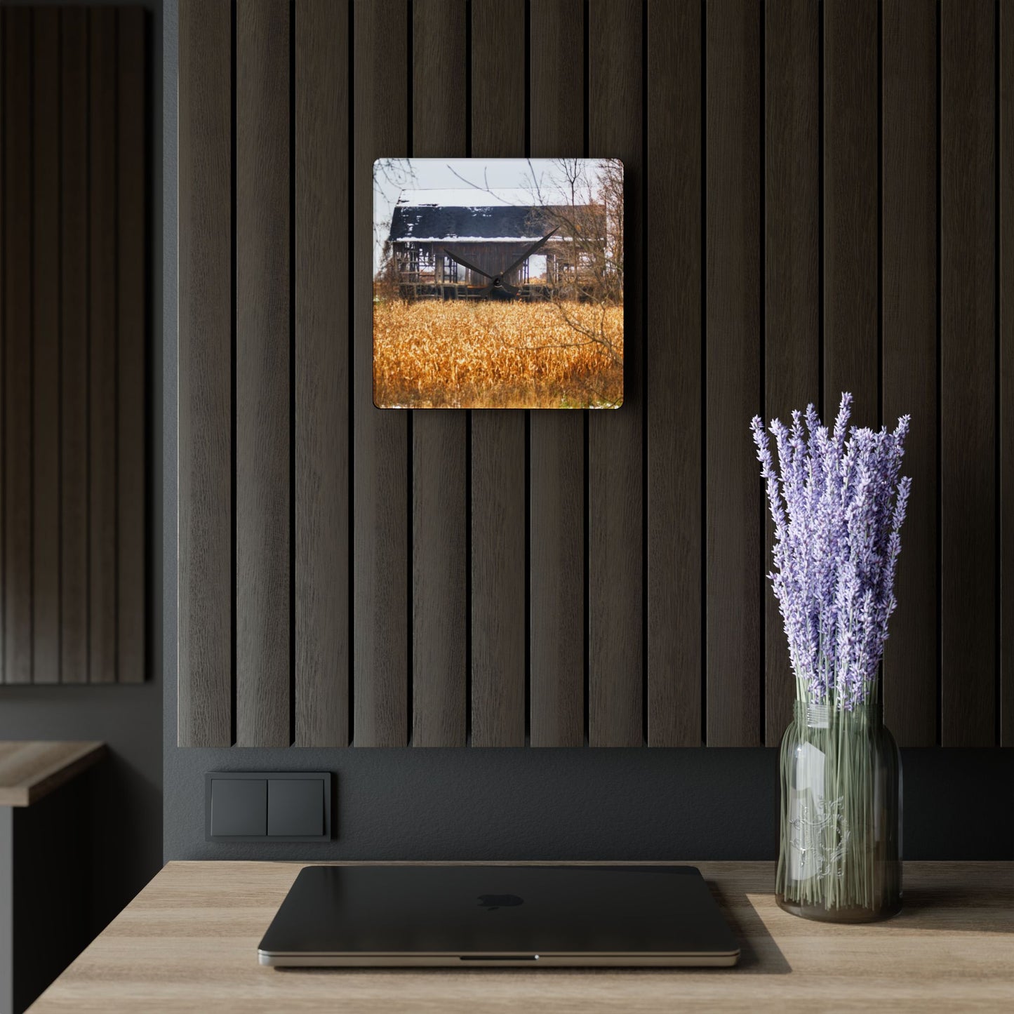 U R There Photography North Oxford Road Grey III Rustic Farmhouse Acrylic Analog Wall Clock