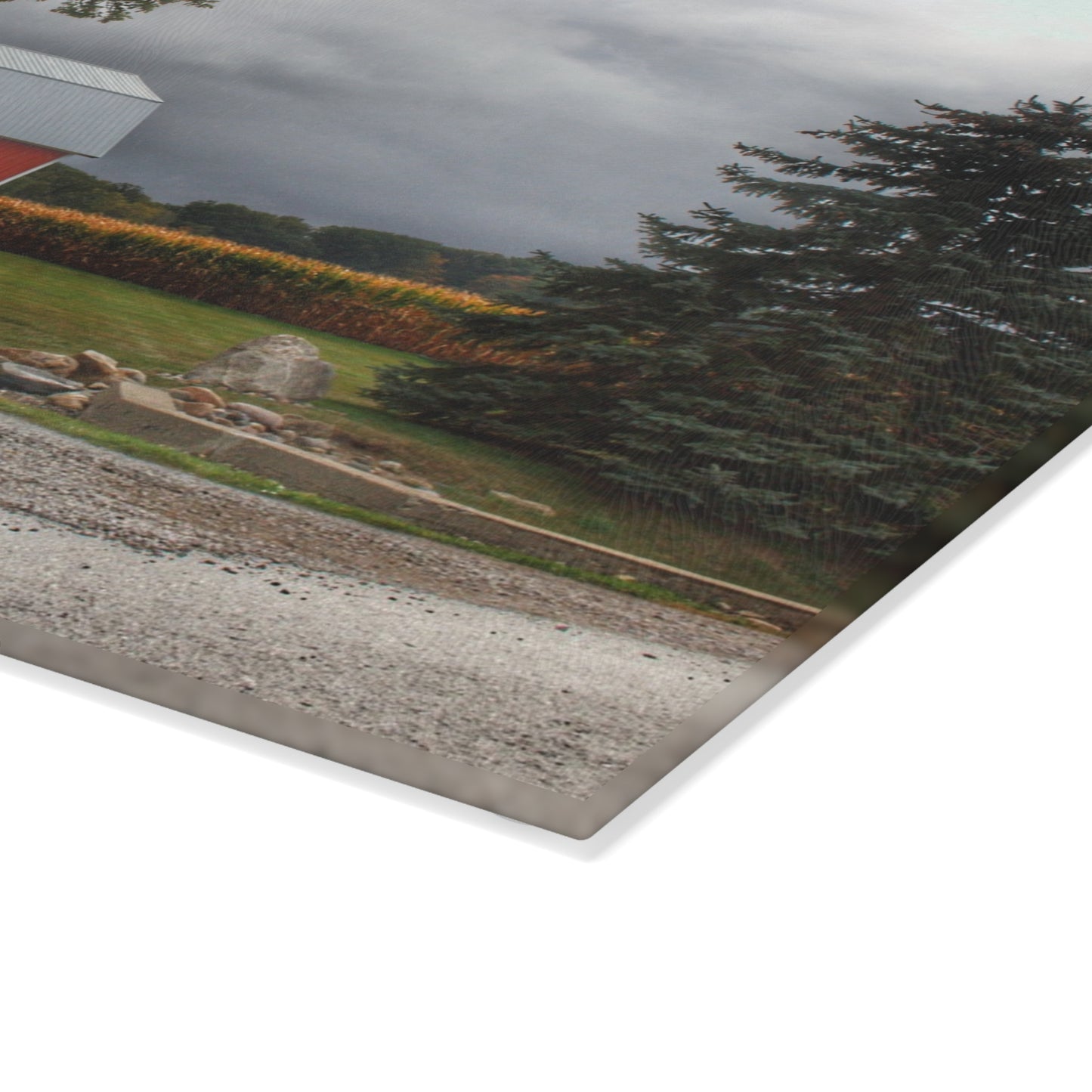 U R There Photography Richville Road Red Rustic Farmhouse Tempered-Glass Cutting Board
