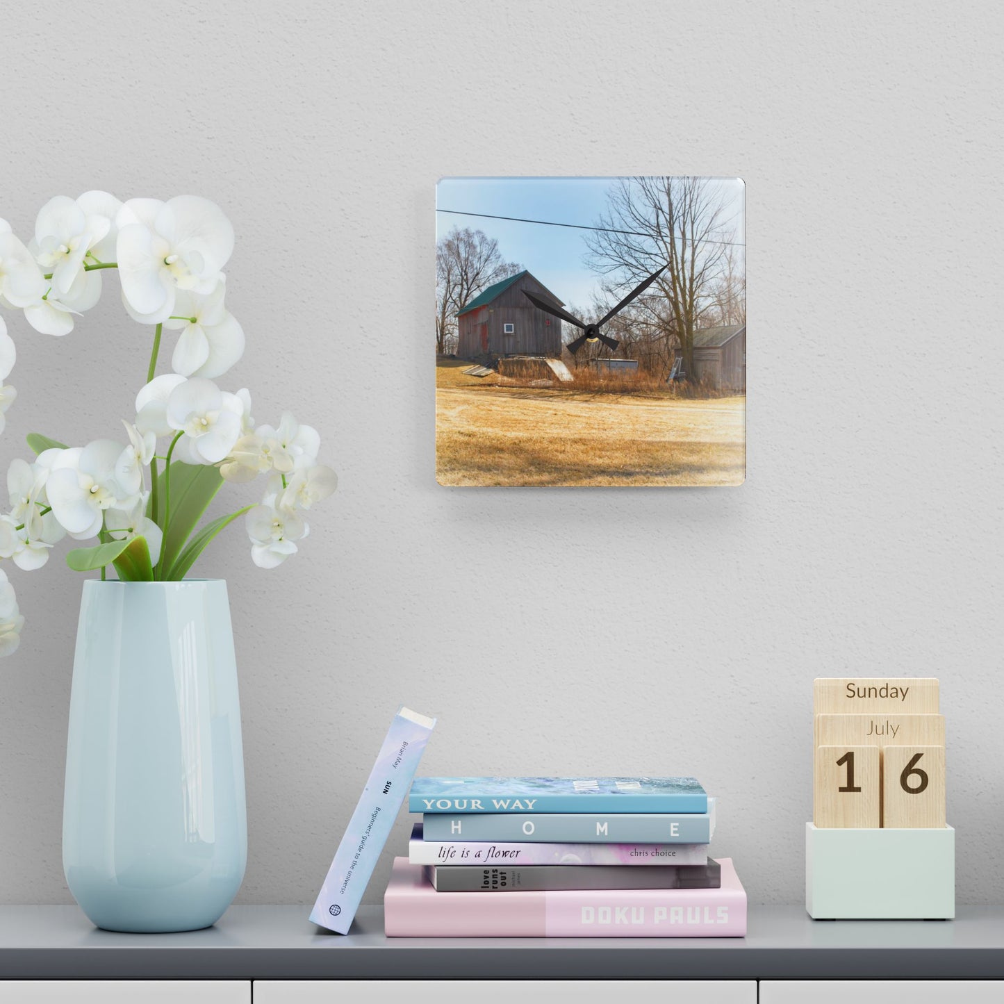 U R There Photography Klam Road Hillside Greys Rustic Farmhouse Acrylic Analog Wall Clock