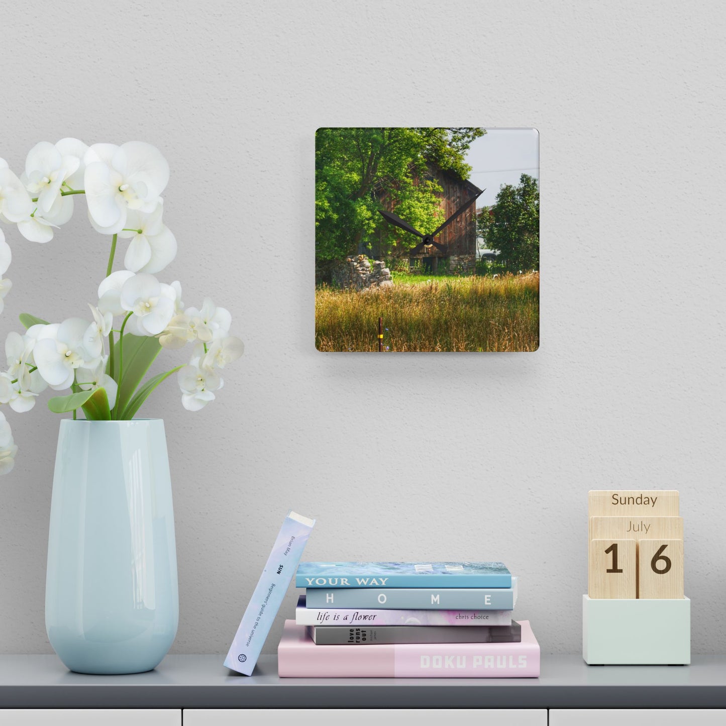 U R There Photography Lum Hidden Fieldstone Red Rustic Farmhouse Acrylic Analog Wall Clock 10.75'' × 10.75'' (Square)