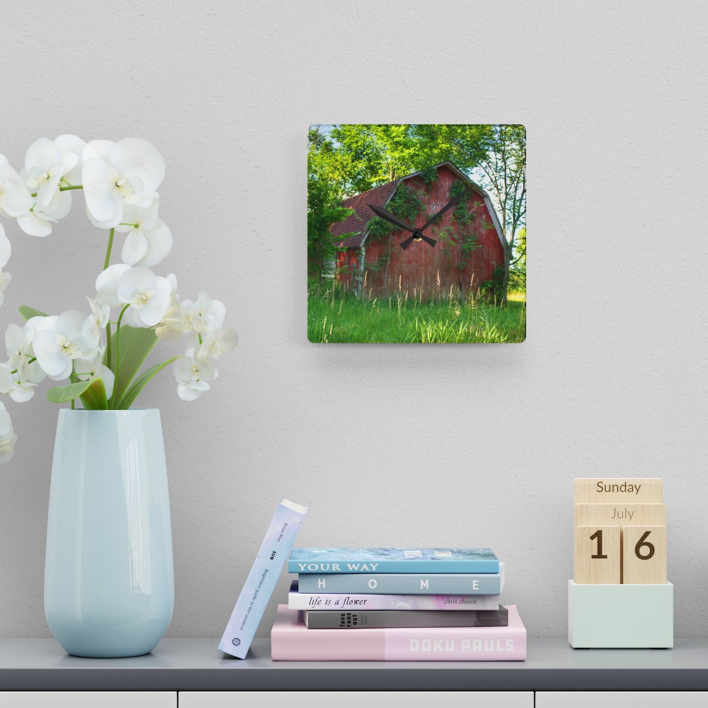 U R There Photography Murphy Lake Road Old Red Rustic Farmhouse Acrylic Analog Wall Clock