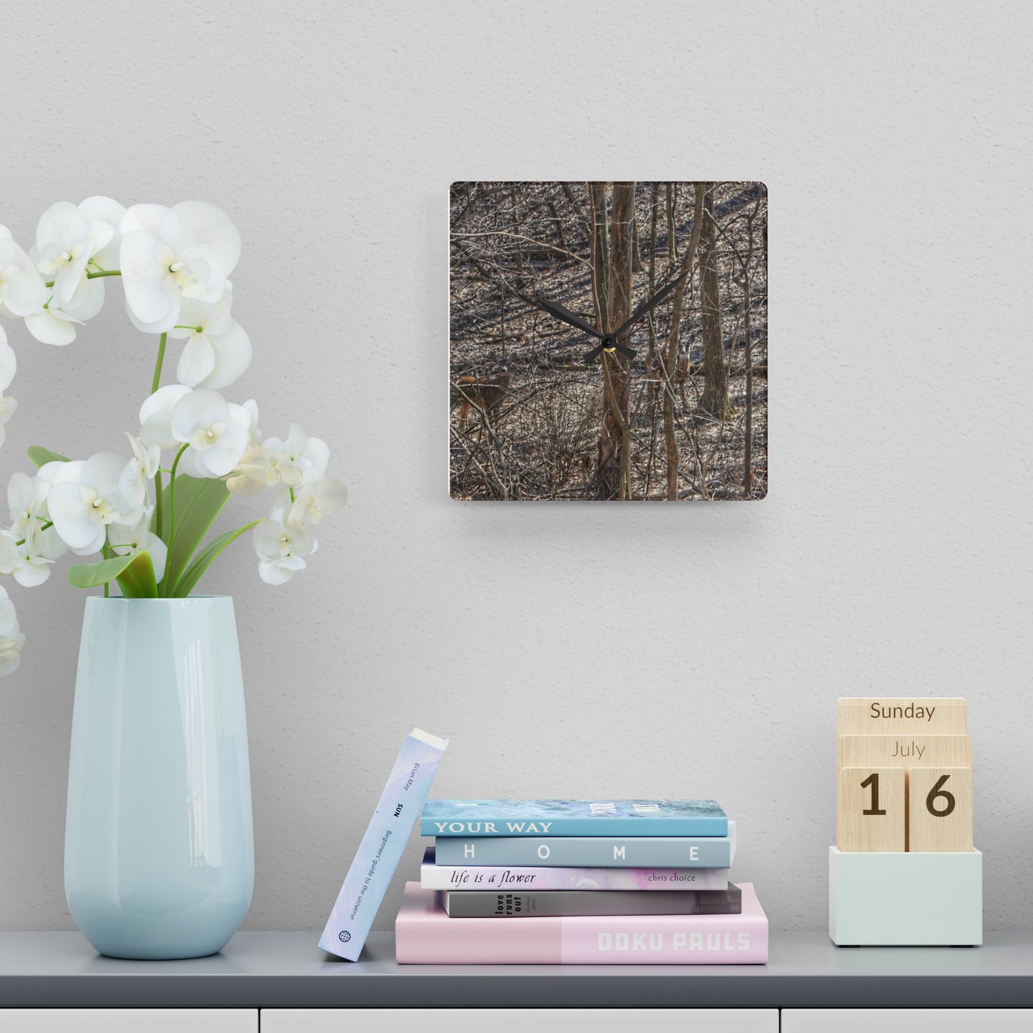 U R There Photography Three Does of Dryden Rustic Farmhouse Acrylic Analog Wall Clock