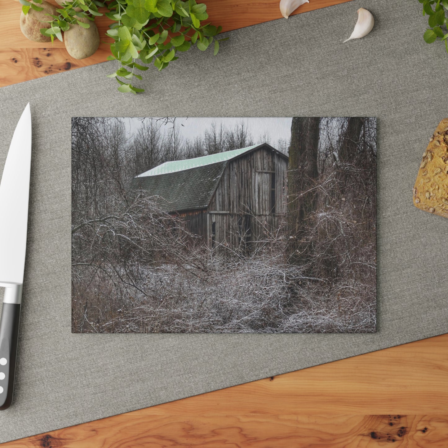 U R There Photography Saginaw Road Grey Rustic Farmhouse Tempered-Glass Cutting Board