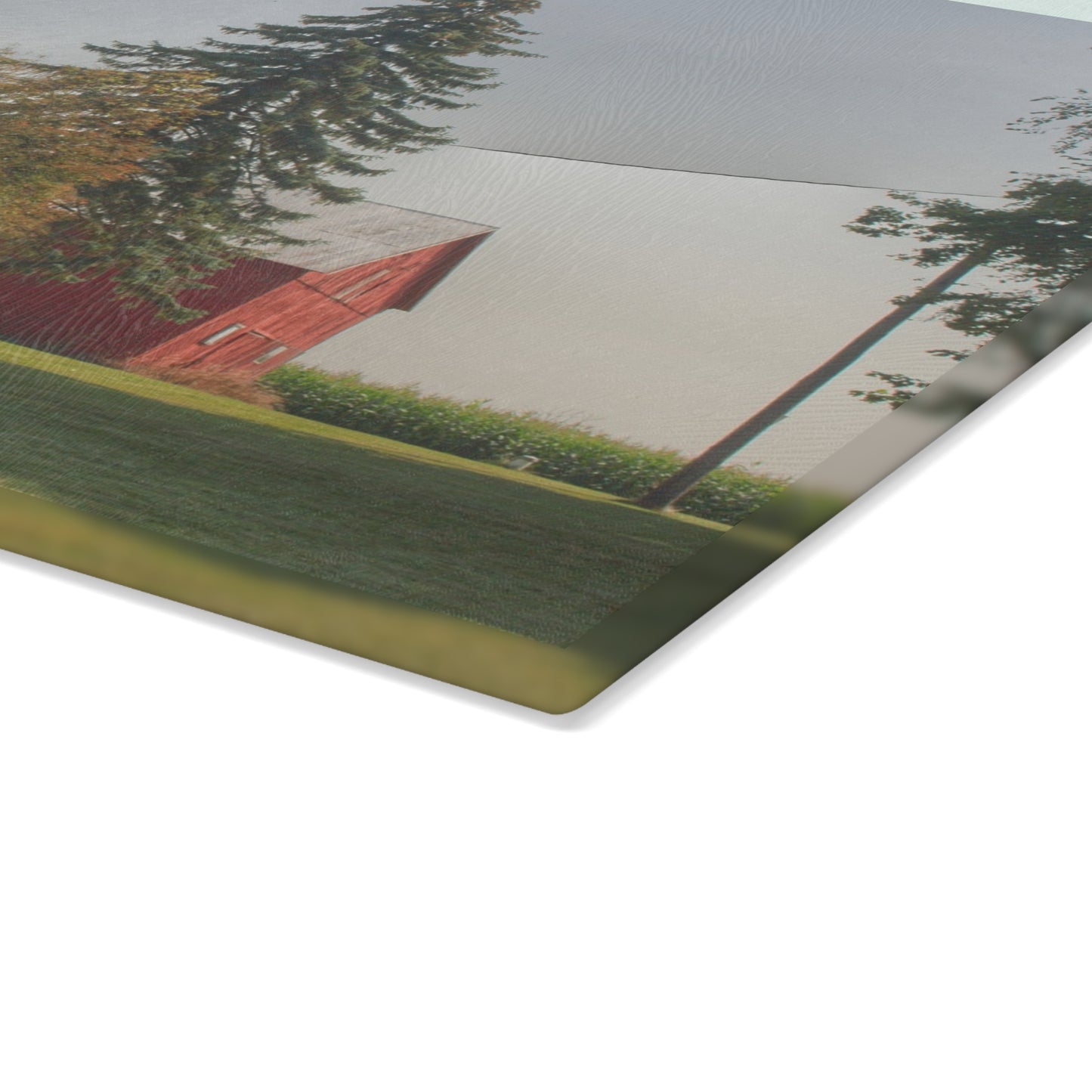 U R There Photography Small Red Barn Beneath the Pines Rustic Farmhouse Tempered-Glass Cutting Board