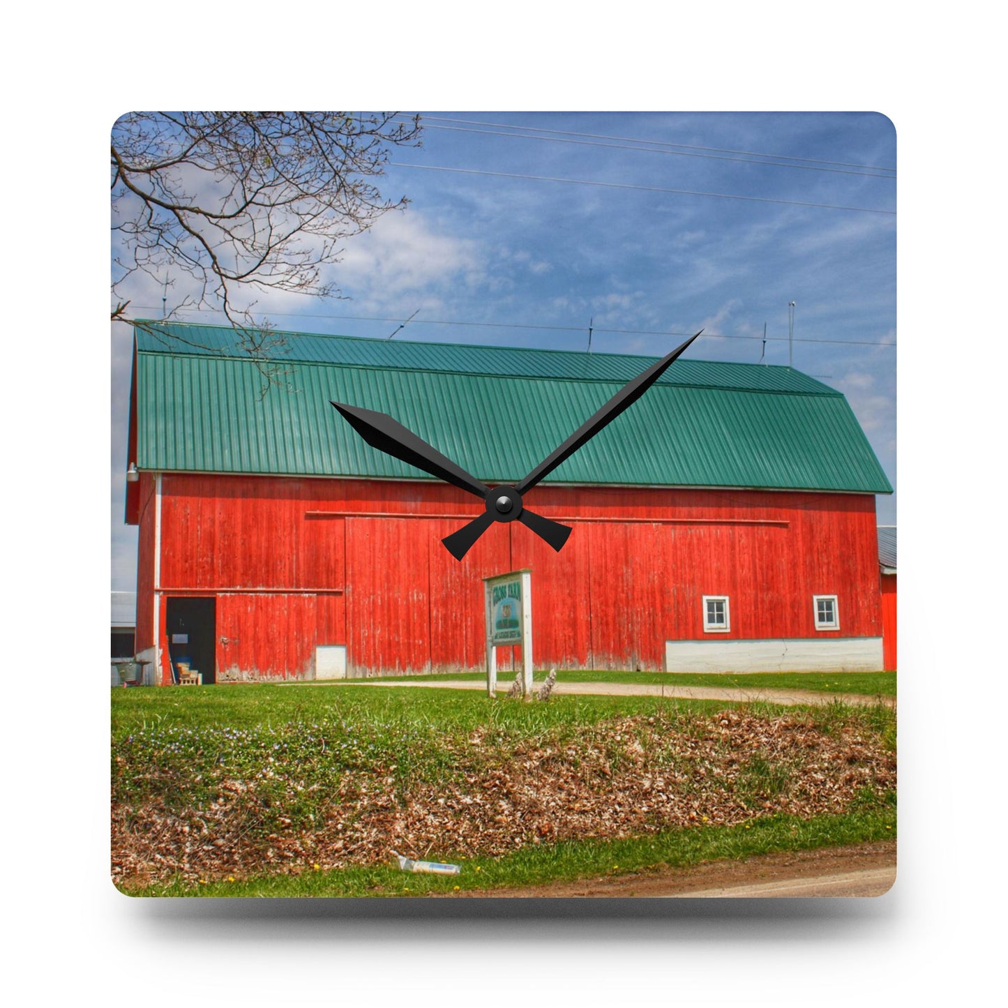 U R There Photography Coldwater Road Red II Rustic Farmhouse Acrylic Analog Wall Clock