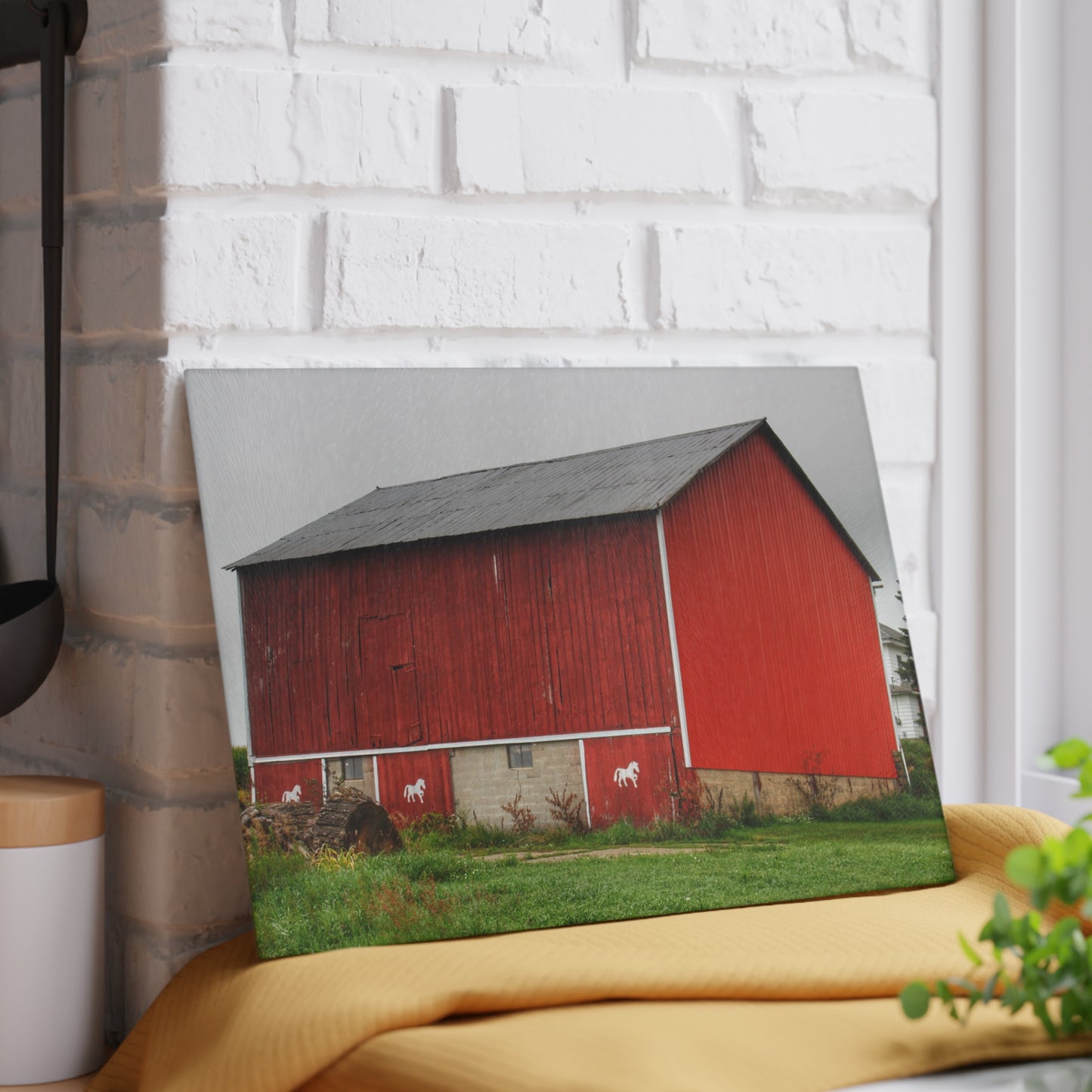 U R There Photography Brown Road Horse Barn II Rustic Farmhouse Tempered-Glass Cutting Board