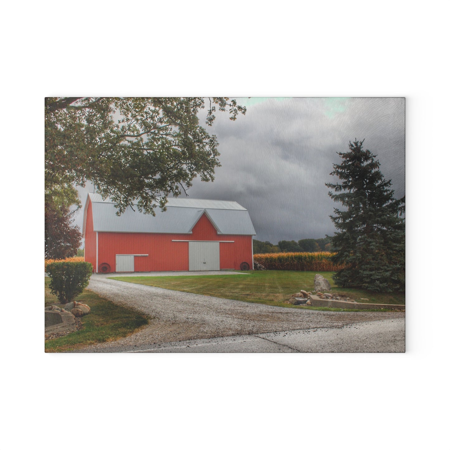 U R There Photography Richville Road Red Rustic Farmhouse Tempered-Glass Cutting Board