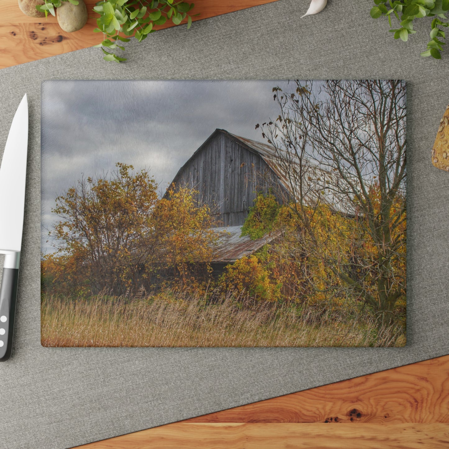 U R There Photography Church Road Grey IV Rustic Farmhouse Tempered-Glass Cutting Board