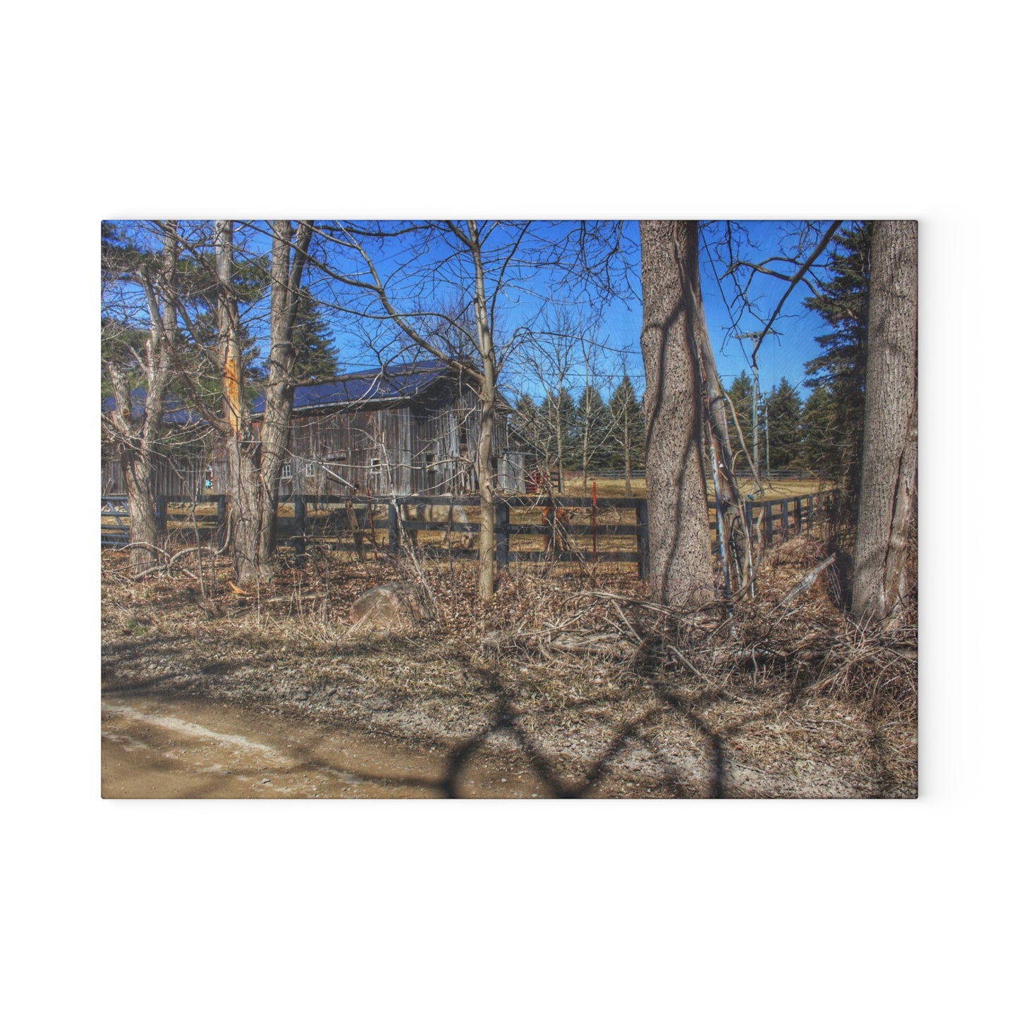 U R There Photography Brewer Road Grey Rustic Farmhouse Tempered-Glass Cutting Board