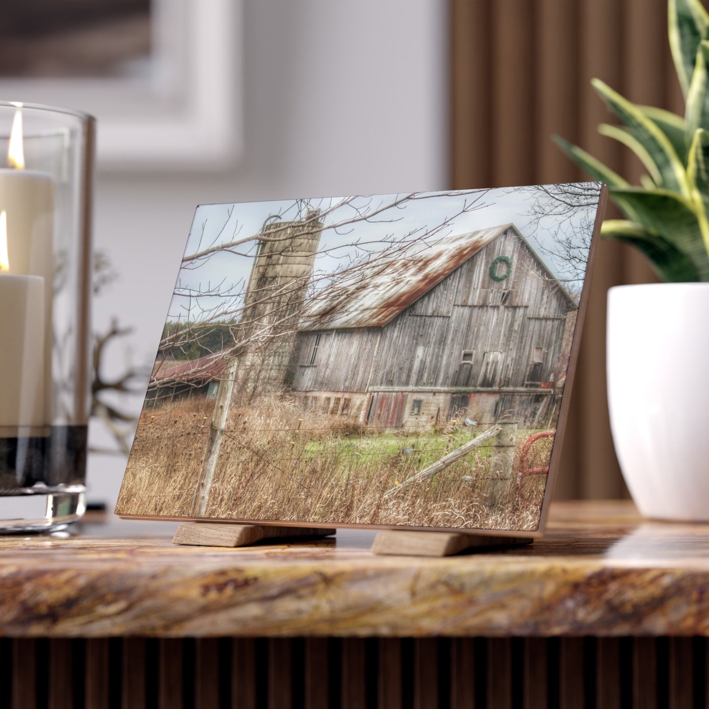 U R There Photography Churchill Christmas Barn I Rustic Farmhouse Decorative Ceramic Tile