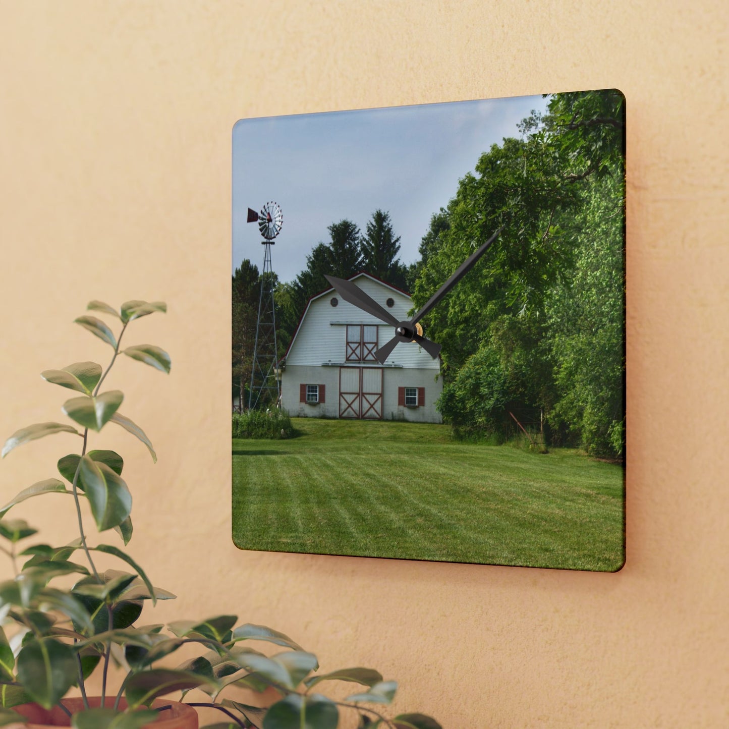 U R There Photography Hunters Creek White Rustic Farmhouse Acrylic Analog Wall Clock