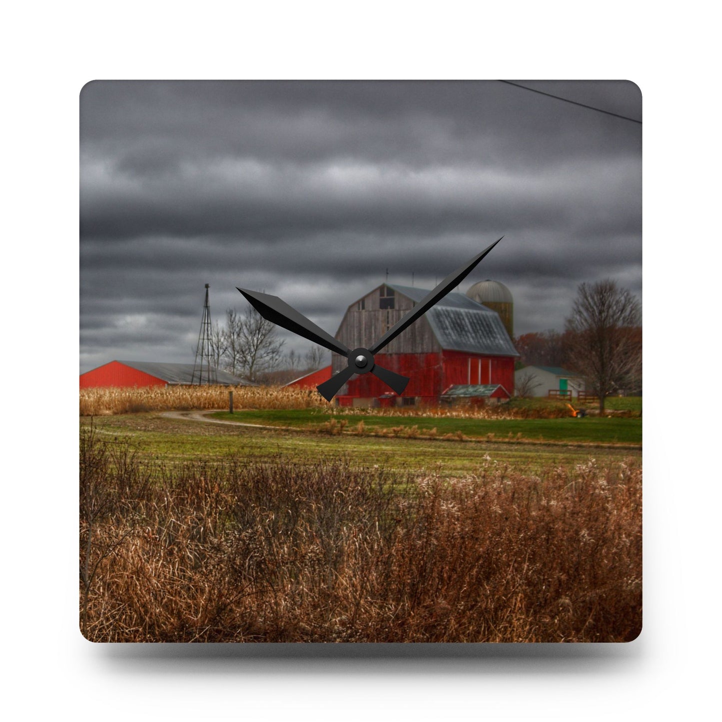 U R There Photography Slattery Road Grey Rustic Farmhouse Acrylic Analog Wall Clock