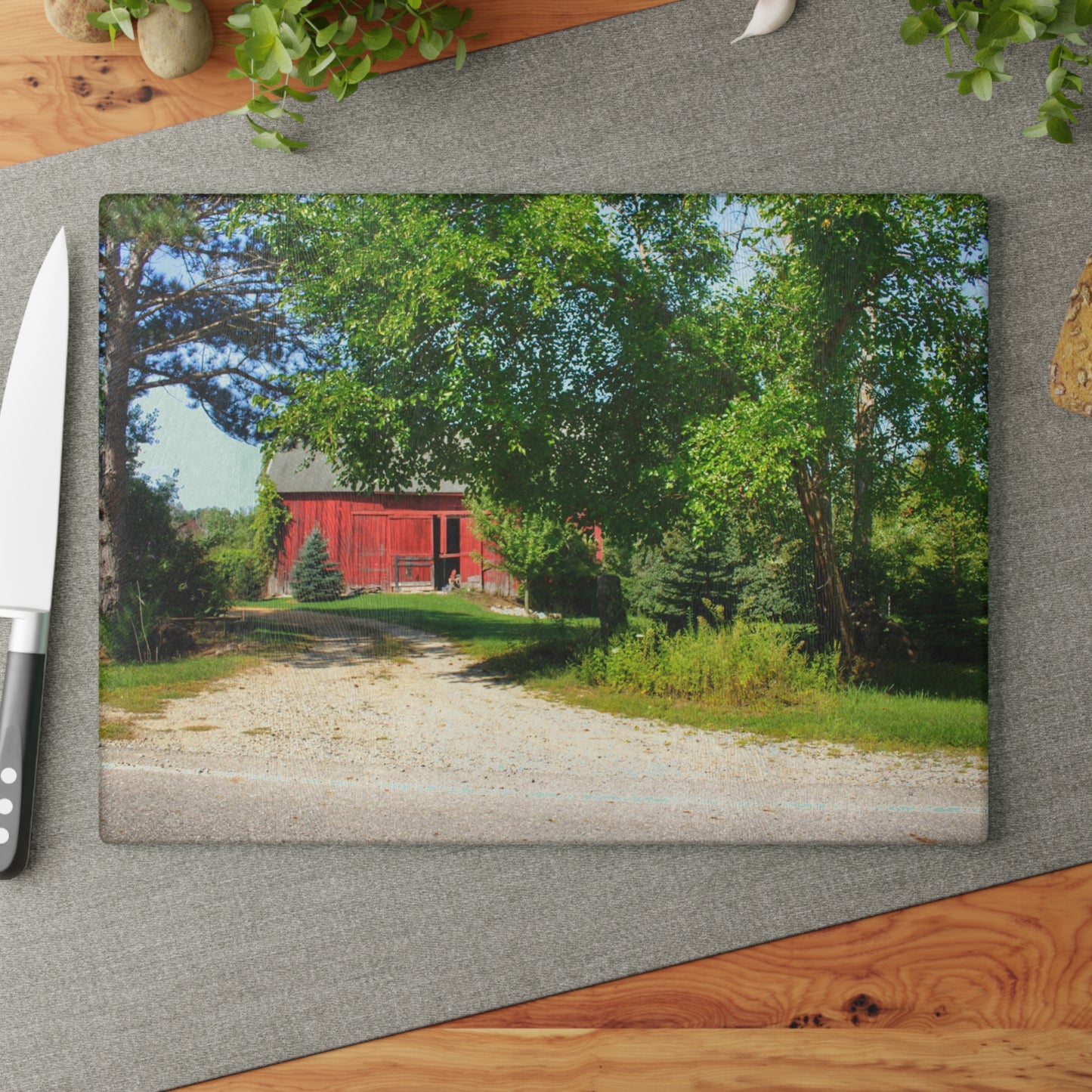 U R There Photography Caro Hidden Red Rustic Farmhouse Tempered-Glass Cutting Board