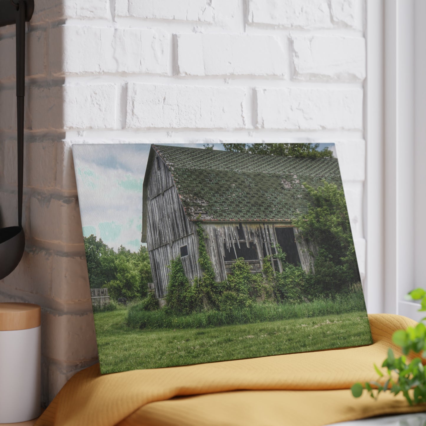 U R There Photography Hunters Creek Forgotten Grey Rustic Farmhouse Tempered-Glass Cutting Board