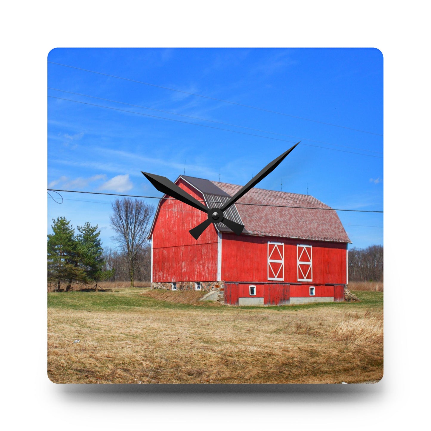 U R There Photography Kings Mill Red II Rustic Farmhouse Acrylic Analog Wall Clock