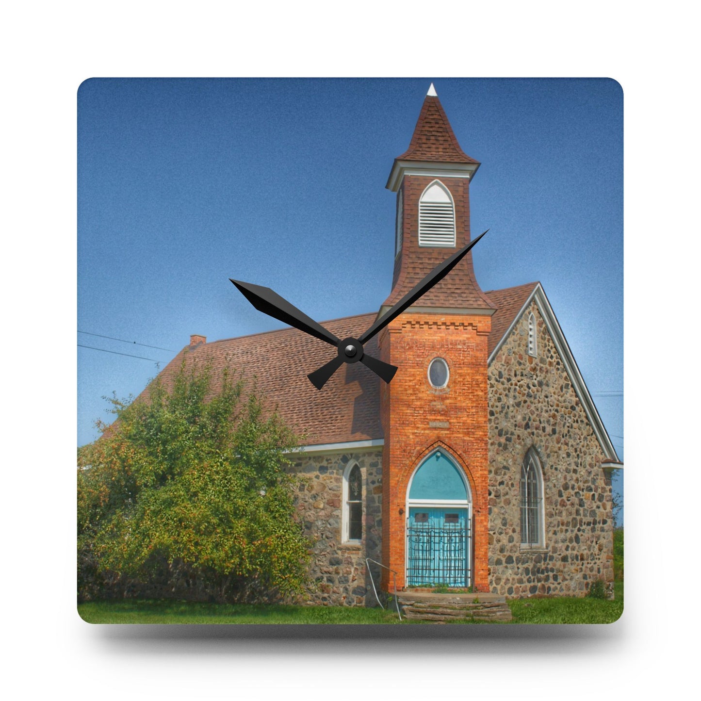 U R There Photography Mayville Church of the Past Rustic Farmhouse Acrylic Analog Wall Clock
