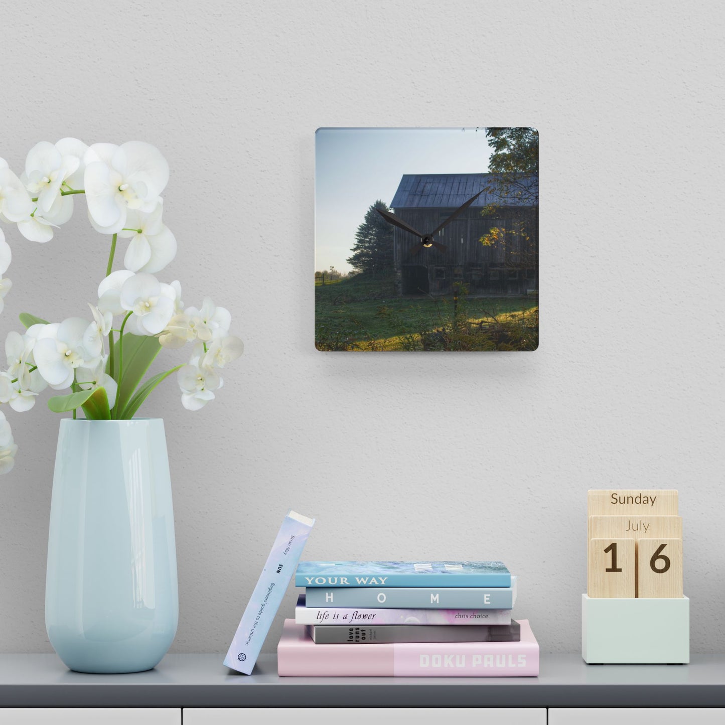 U R There Photography Summers Road Old Grey Rustic Farmhouse Acrylic Analog Wall Clock